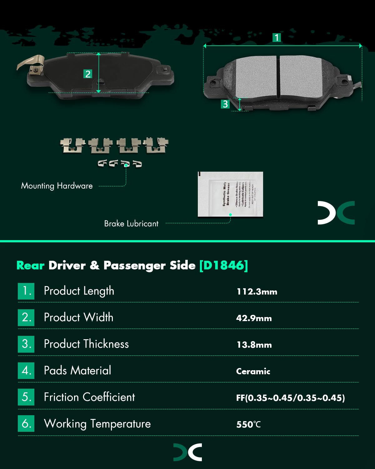 Scitoo Rear Disc Brake Pad Set 4Pcs W/Hardware Fit For Mazda For Cx-5 2016 2017 2018 2019 2020 2021