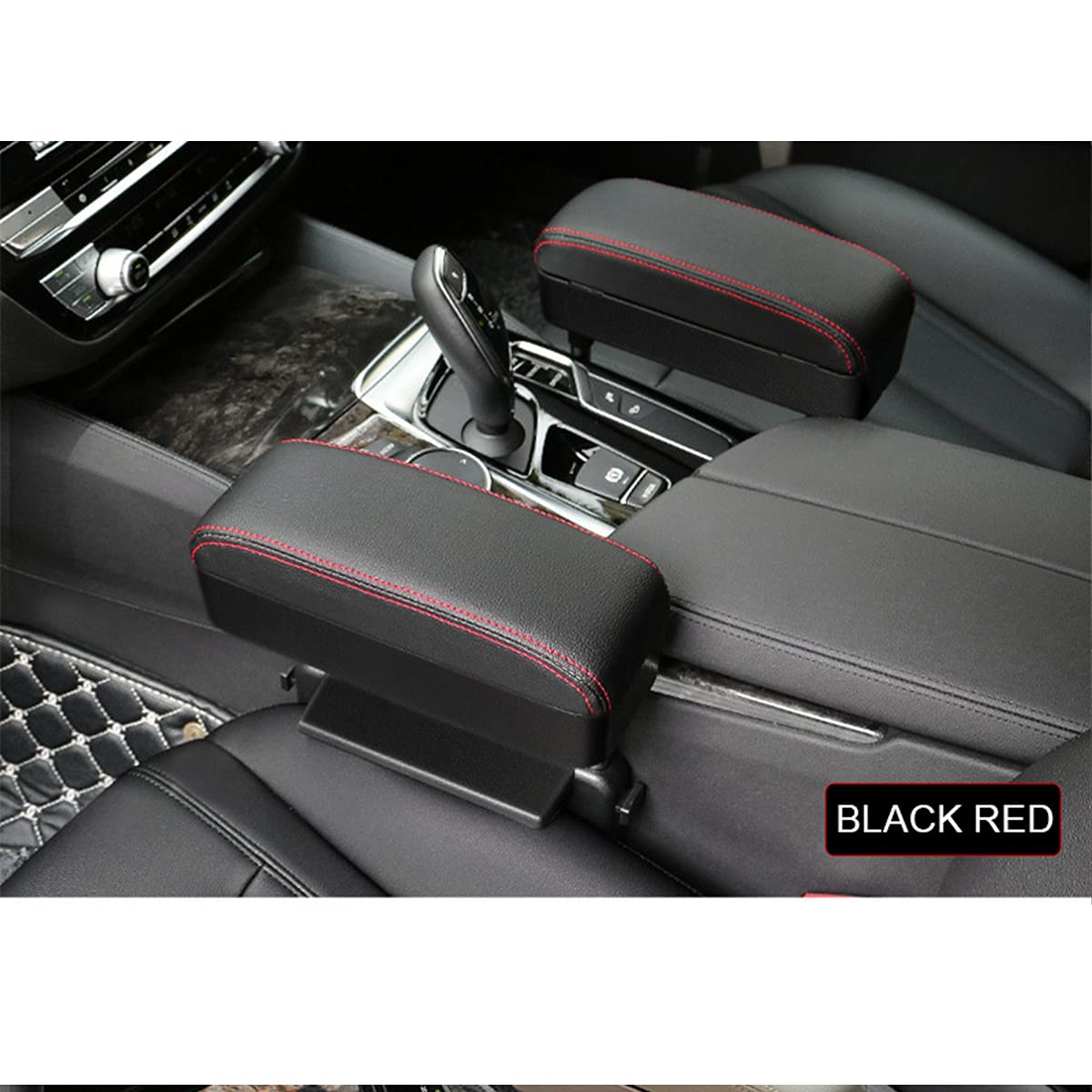 AOWIS Car Console Armrest Box Arm Rest Height Adjustable Comfort Elbow Pad Universal (Black red)
