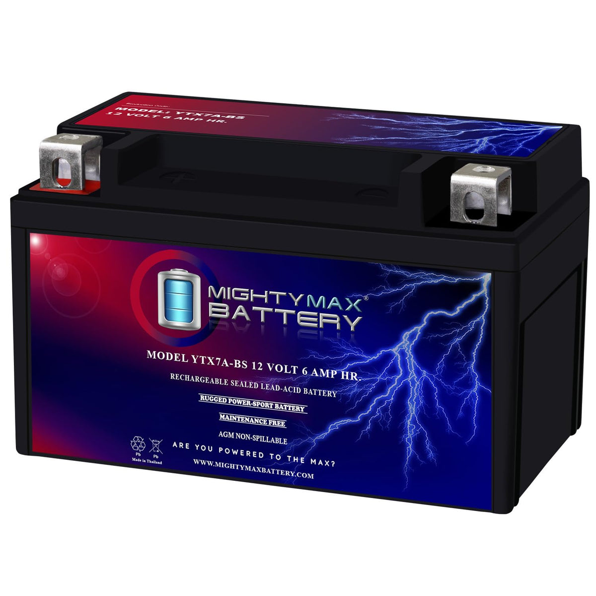 Mighty Max Battery Ytx7A-Bs -12 Volt 6 Ah, 105 Cca, Rechargeable Maintenance Free Sla Agm Motorcycle Battery