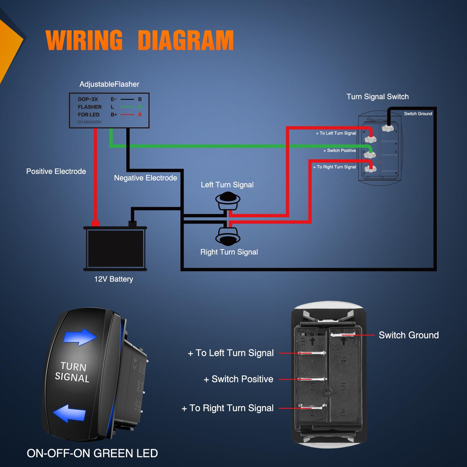 Nilight Turn Signal Switch With Flasher Relay Kit 4Pin On Off On Rocker Switch W/Blue Led Laser Etched Spdt Toggle Switches 12V