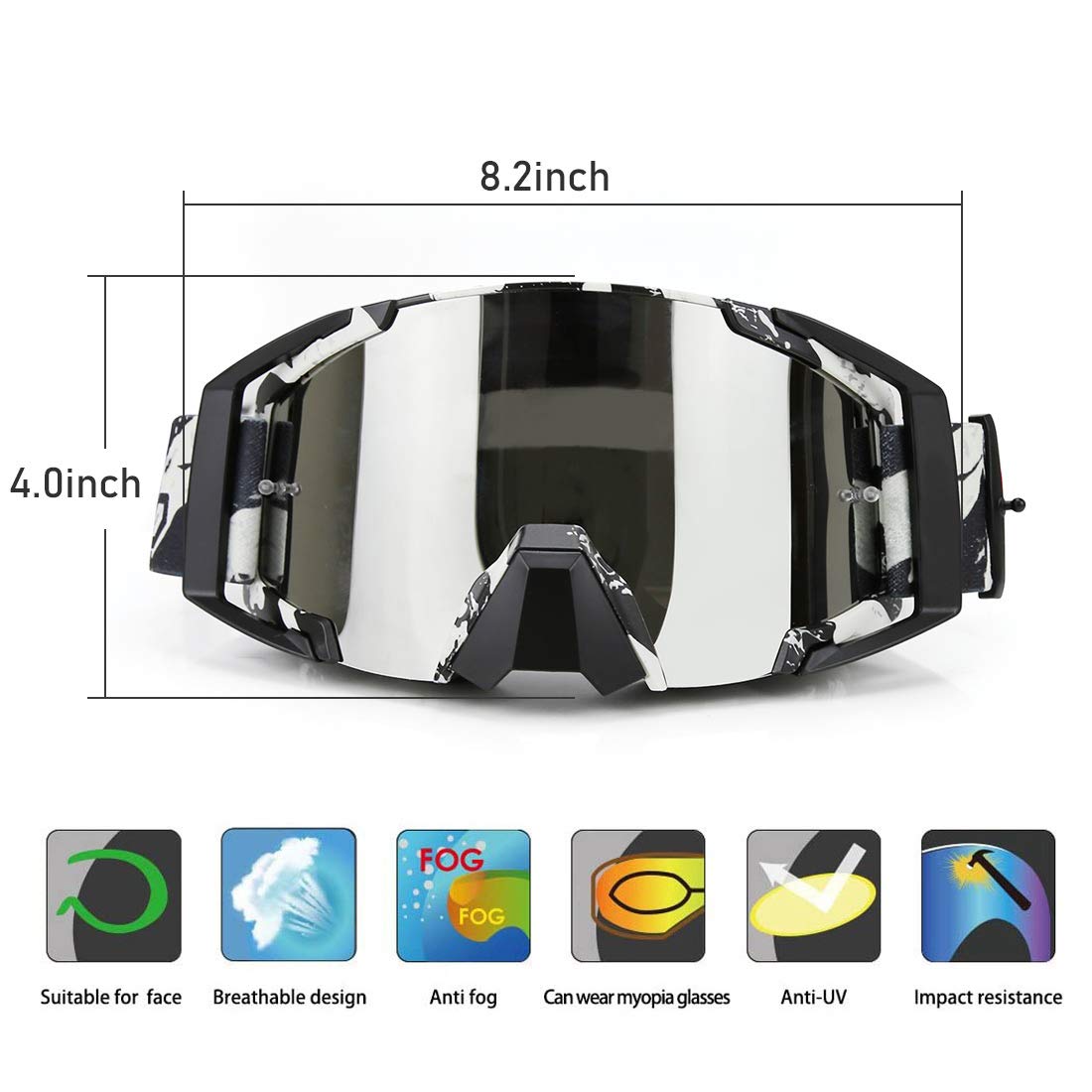 Motocross Goggles Dirtbike Atv Motorcycle Anti-Uv Motorbike Ski Goggles Anti-Slip Strap Nose Cover Fit Glasses & Helmet