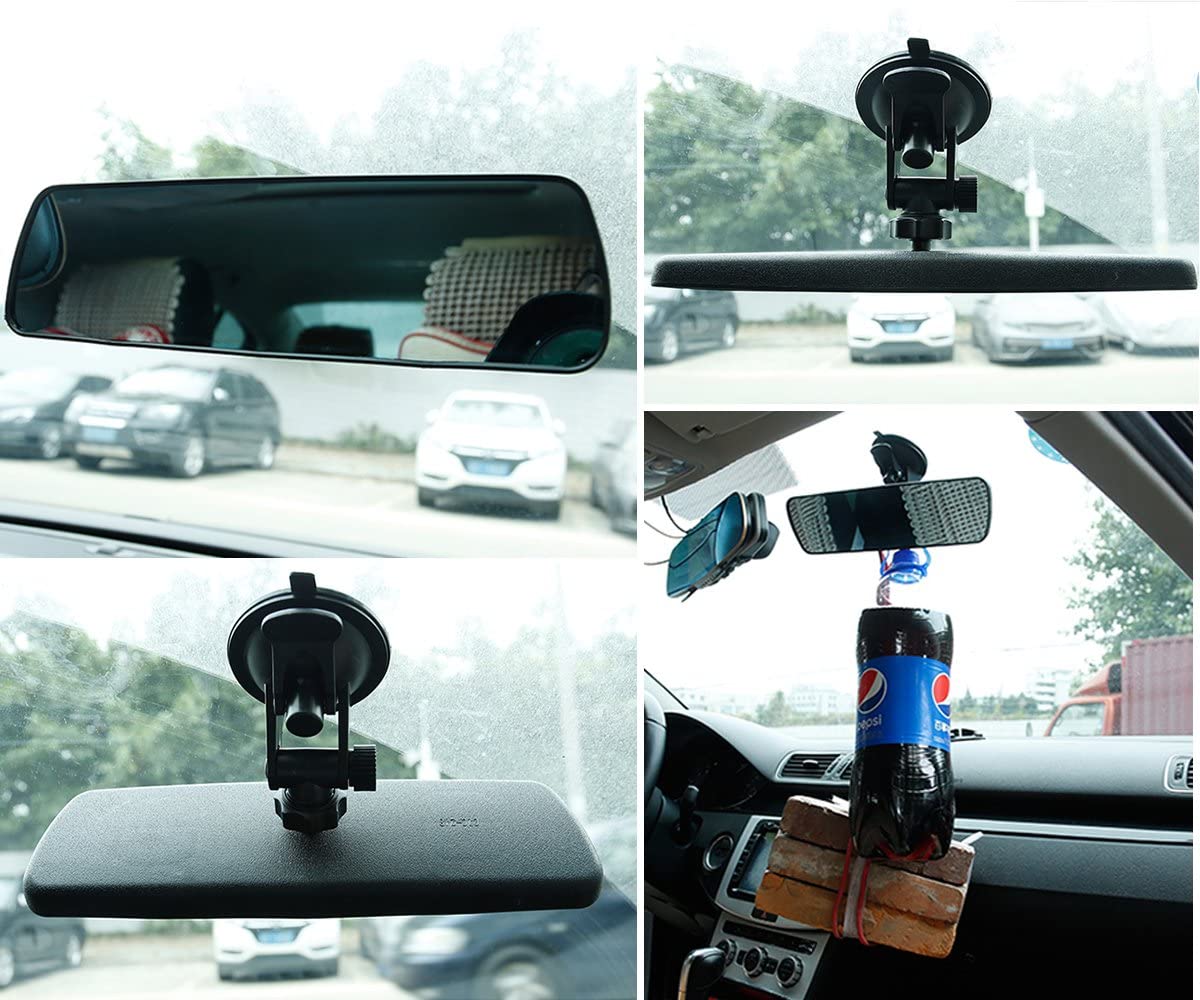 Car Rear View Mirror 9.8 Day/Night Rearview Mirror, Universal Anti-Glare Truck Mirror Interior Suction Cup Wide View Mirror - De
