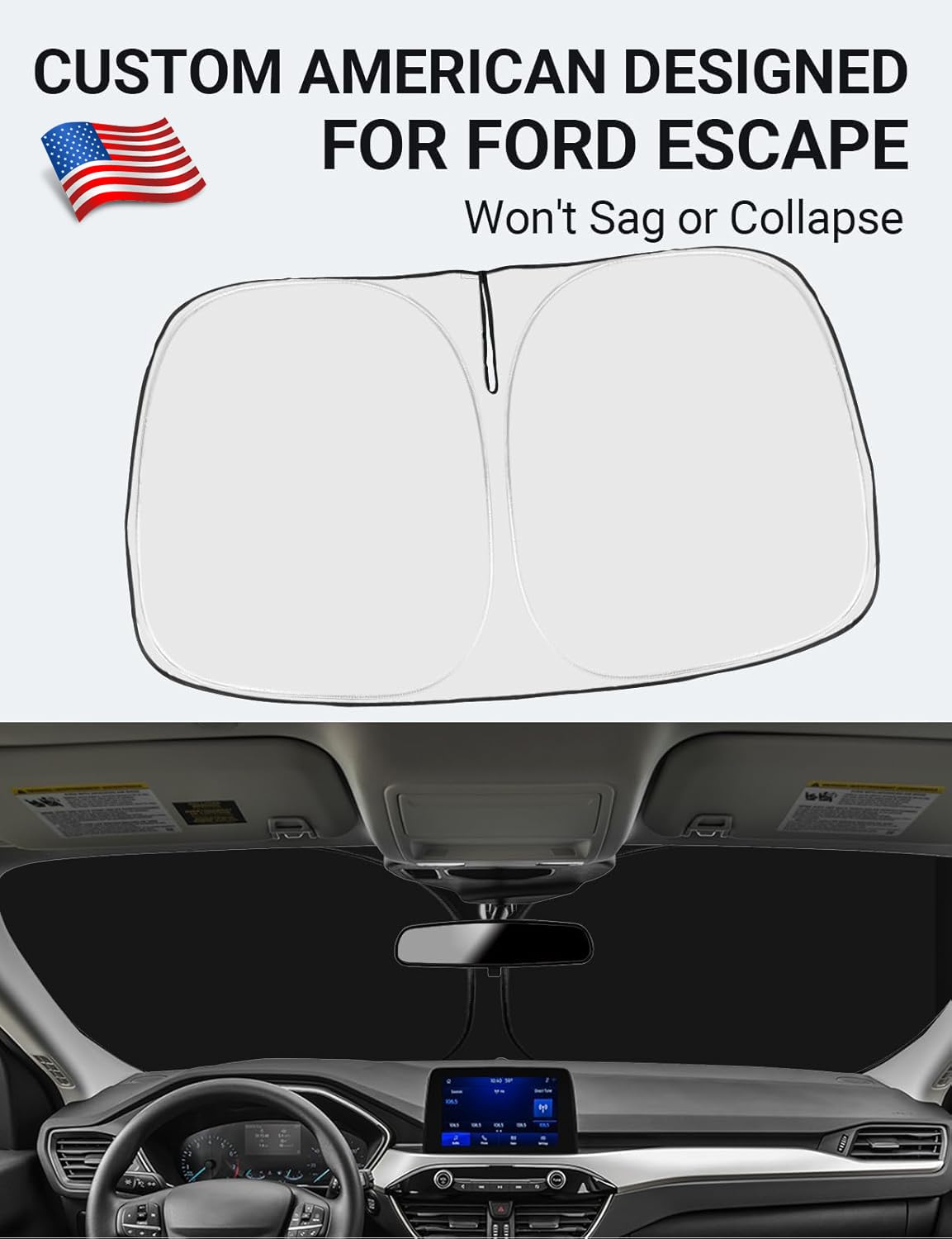 Front Windshield Sun Shade Foldable Sunshade Protector Custom Fit 2023 2022 2021 2020 Ford Escape S, Se, Se Sport Hybrid, Sel, Titanium Accessories 2025 Upgrade