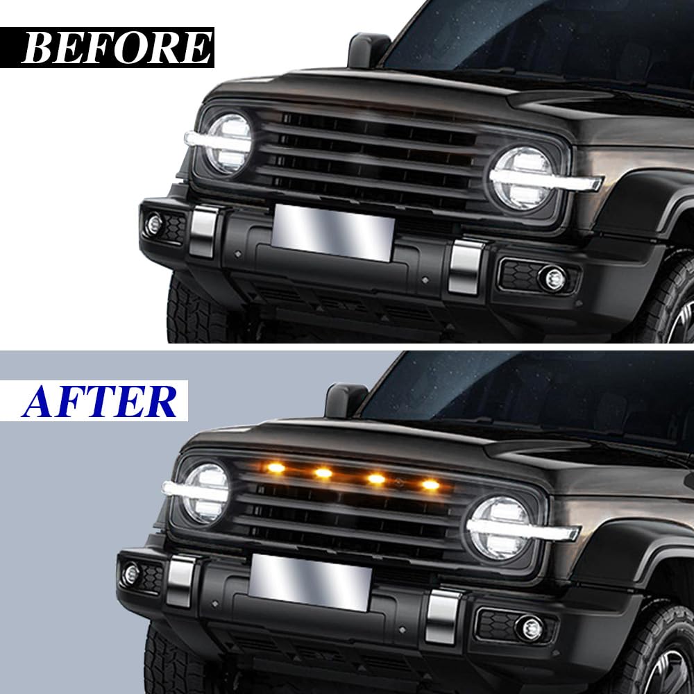 4Pcs Grill Led Lights, Led Amber Grill Lights, Grille Lights Amber Yellow, Grille Front Bumper Hood Mesh Grill Led Light With Ha