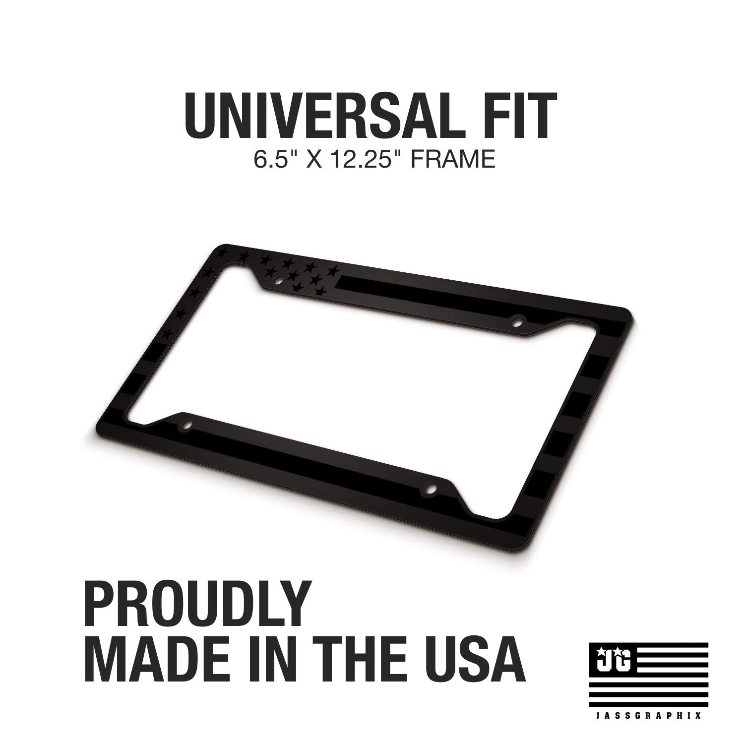 Jass Graphix Almost Invisible American Flag License Plate Frame - Black On Black - Tactical- Car Tag Frame