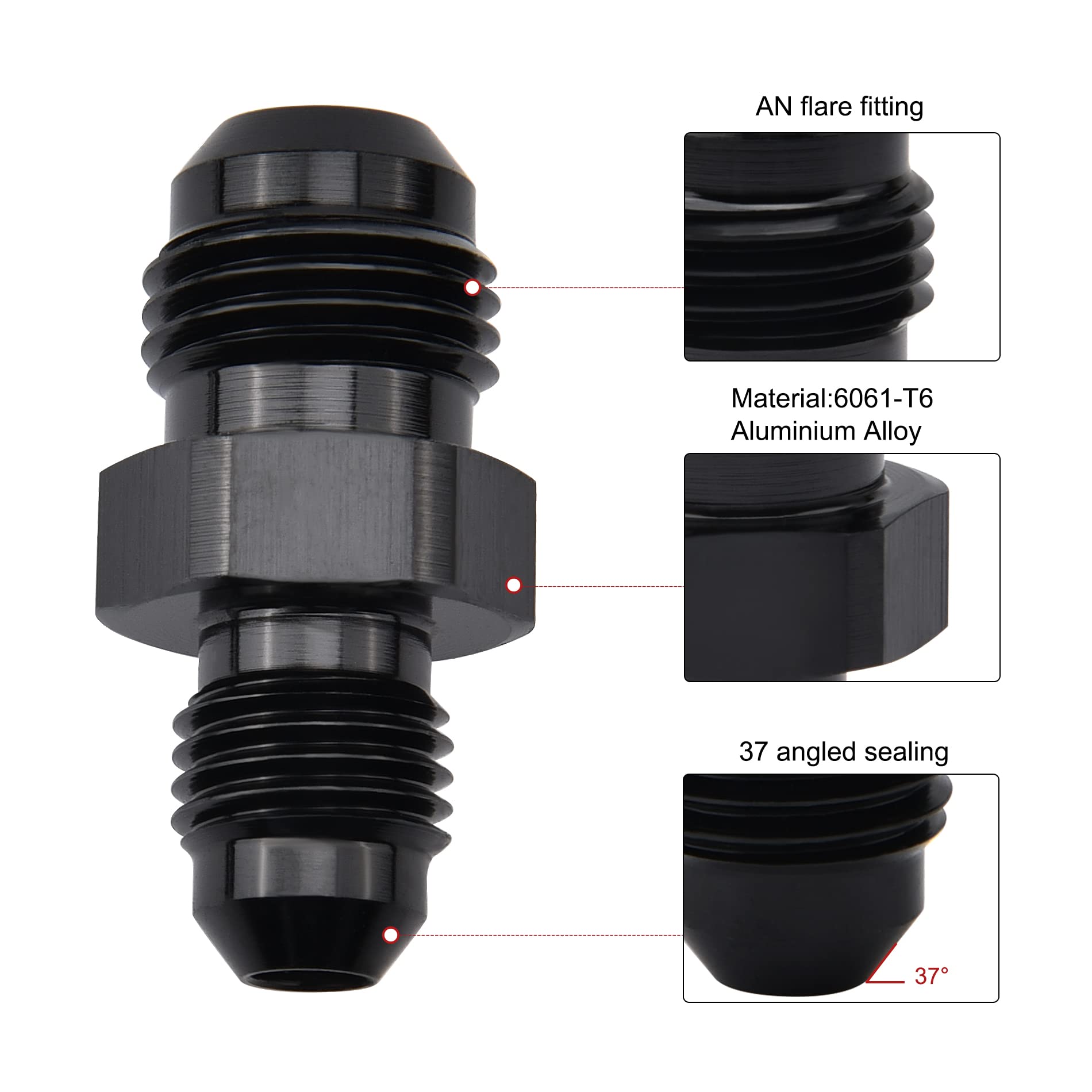 Evil Energy 6An Male To An4 Male Flare Reducer Coupler Union Straight Adapter Fitting Black 2Pcs