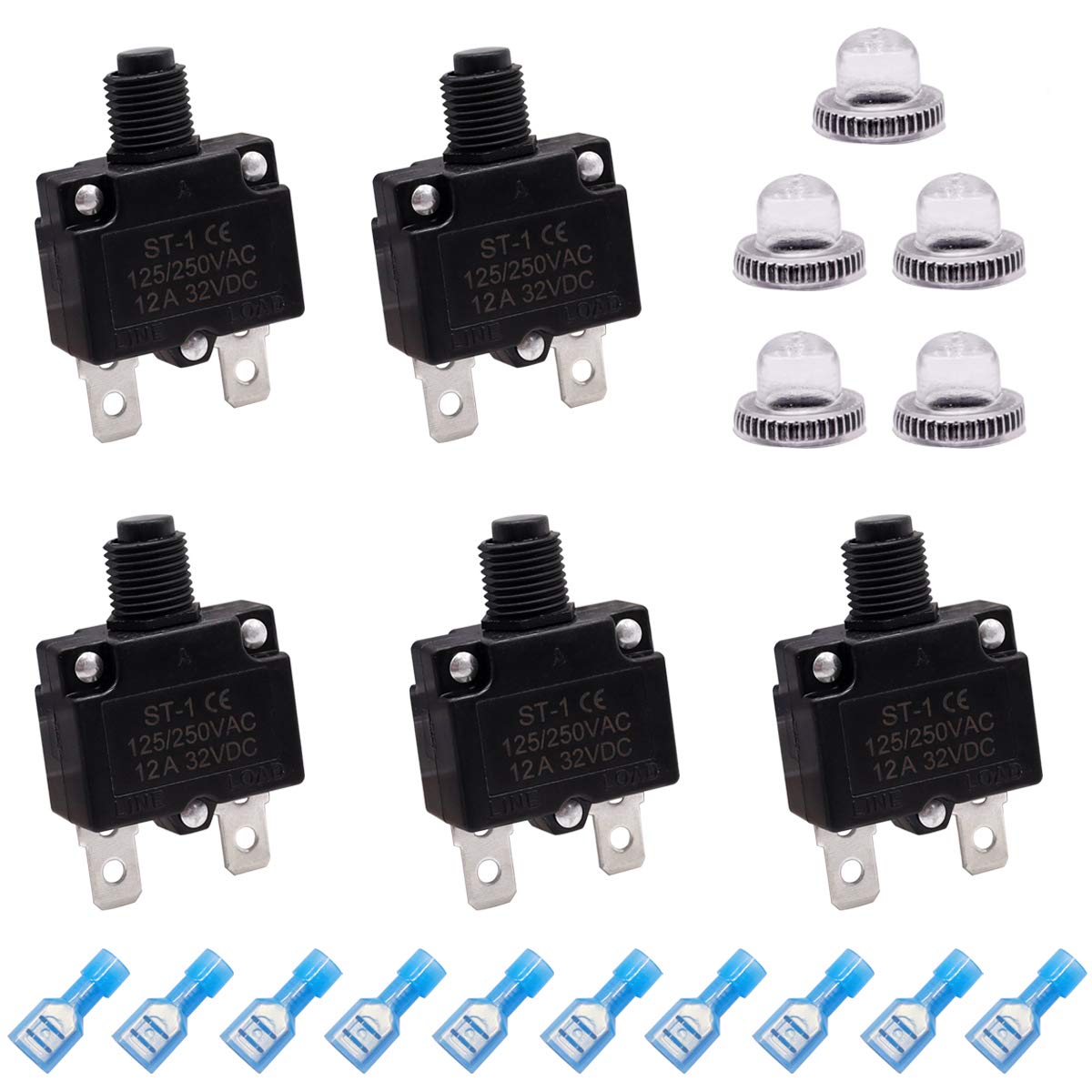 mxuteuk 5Pcs 12Amp Circuit Breakers Push Button Manual Reset 125/250V AC 32V DC,Overload Protector Switch Thermal Circuit Breake