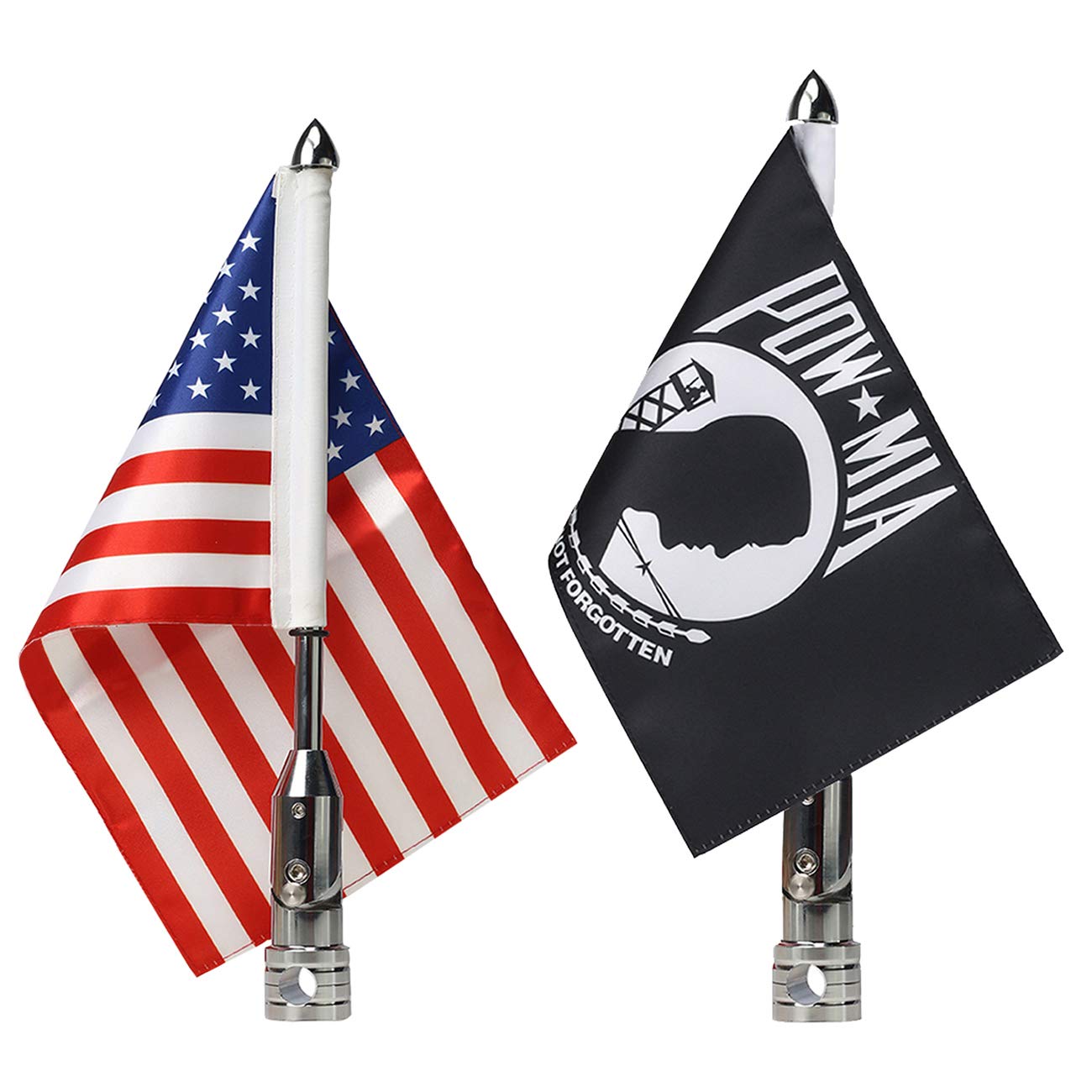 2 Pack Motorcycle Flag Pole Fold Down 90¡Ã With American Flag And Pow-Mia Flag 6.7'' X 10.2'' Flag Pole Holder Bracket Fit For 1/2'' Tubular Luggage Rack Harley Touring Spring Honda Goldwing Etc.