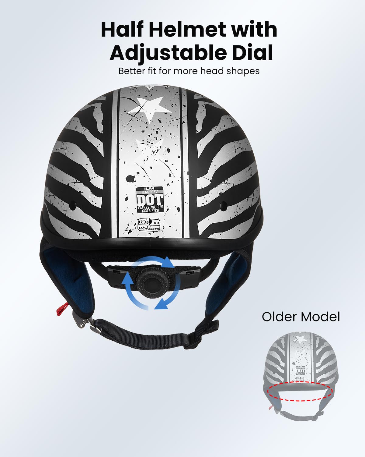 Ilm Half Helmet Motorcycle Open Face Sun Visor Quick Release Buckle Dot Approved Cycling Motocross Suits Men Women 205V (Xxl, Pa