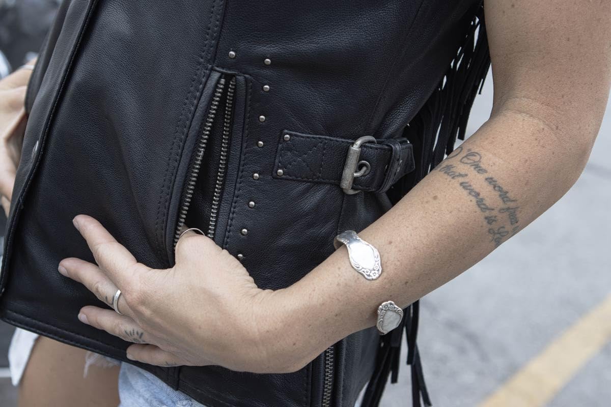 Milwaukee Leather MLL4565 Women's Black Fringed Leather Rivet Detail Side Buckle and Zipper Motorcycle Rider Vest - 2X-Large