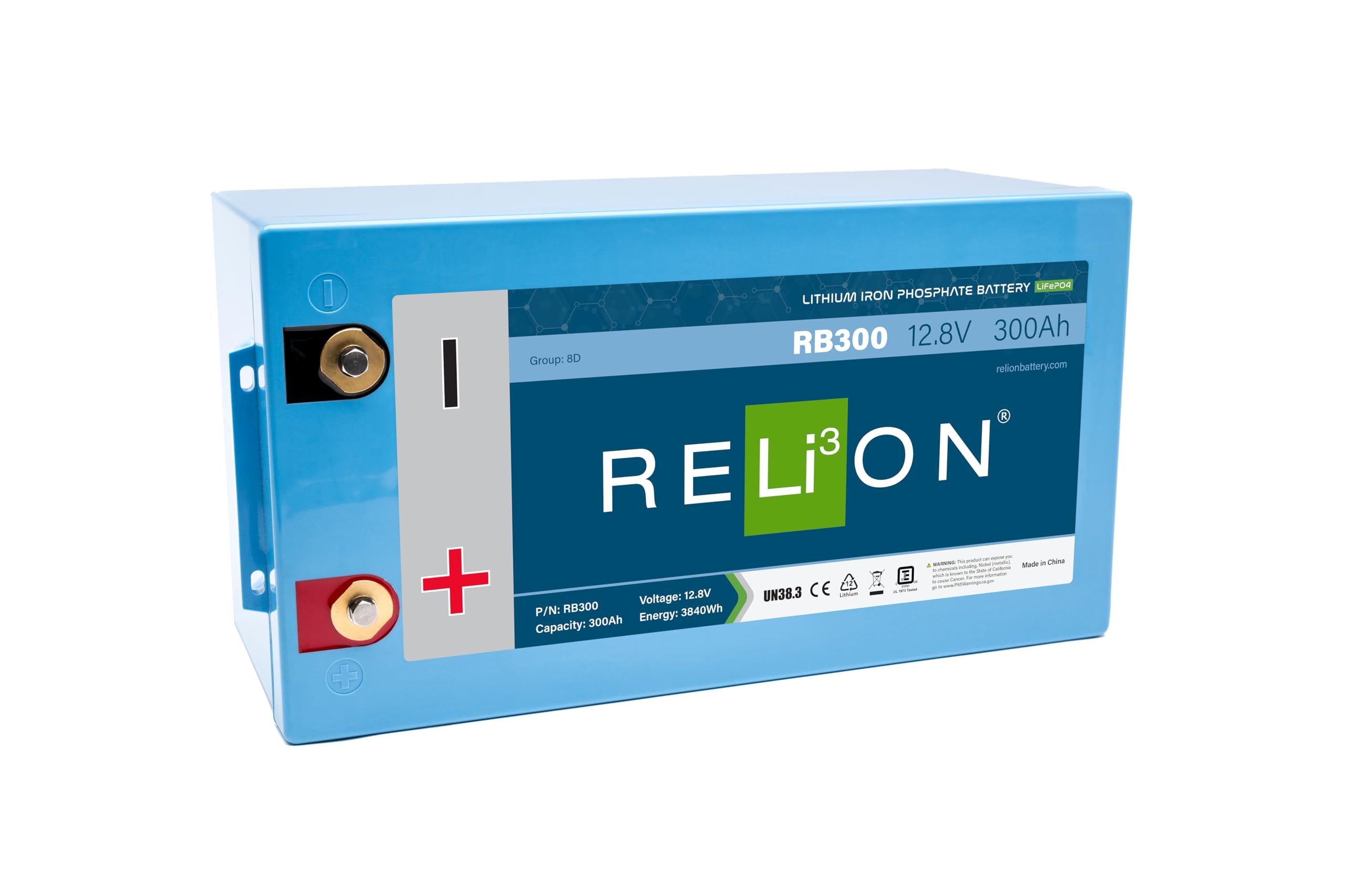 Relion Rb300 | 12V 300Ah | Lifepo4 Lithium-Ion Battery | Group 8D | 3500~5000 Cycles | Waterproof (Ip67 Rating) | 10 Year Warranty | Perfect For Marine, Sailing, Rv, Off Grid Etc.