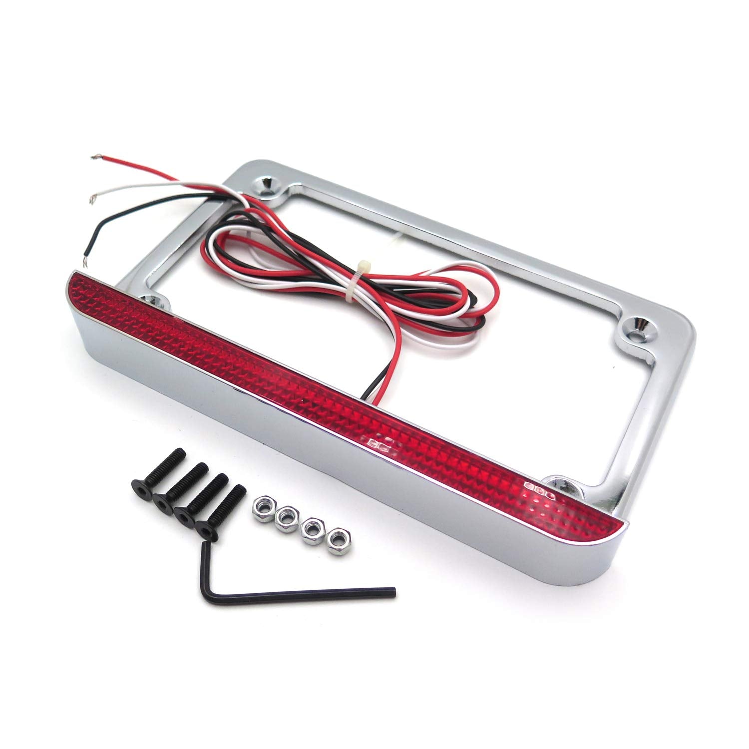 Httmt - For Universal Motorcycle 7Inches X4 Inches Flat License Plate Frame Bracket Tag Holder With 6 Inches Led Bar Chrome [P/N