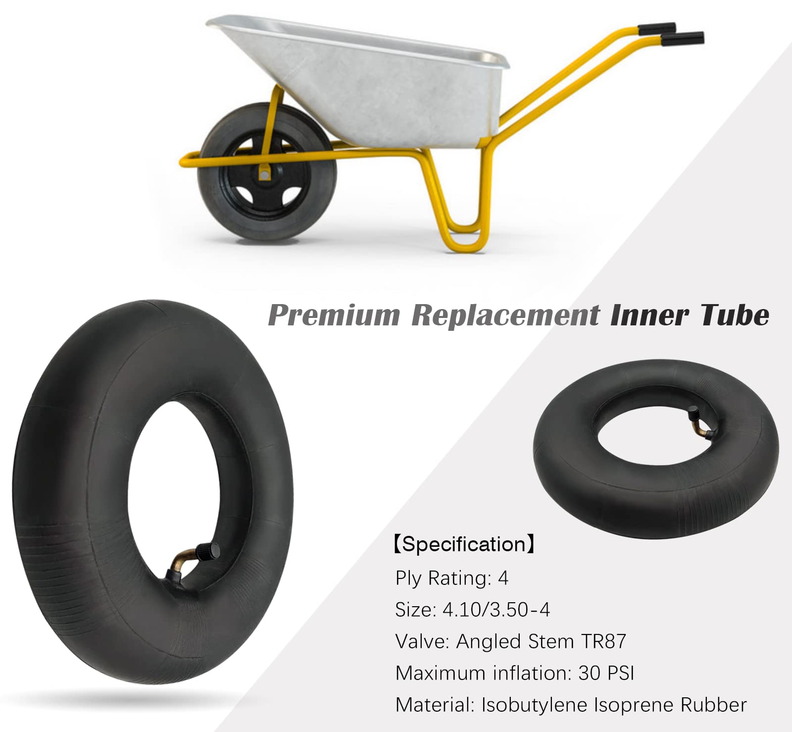 4.10/3.50-4 Inner Tube Tire 4.1/3.5-4 Heavy Duty Replacement Inner Tube For Hand Trucks, Dollies, Wheelbarrows, Tractors, Lawn Mowers, Trailers And More - 4.10 3.50-4 Tire Tube (2-Pack)