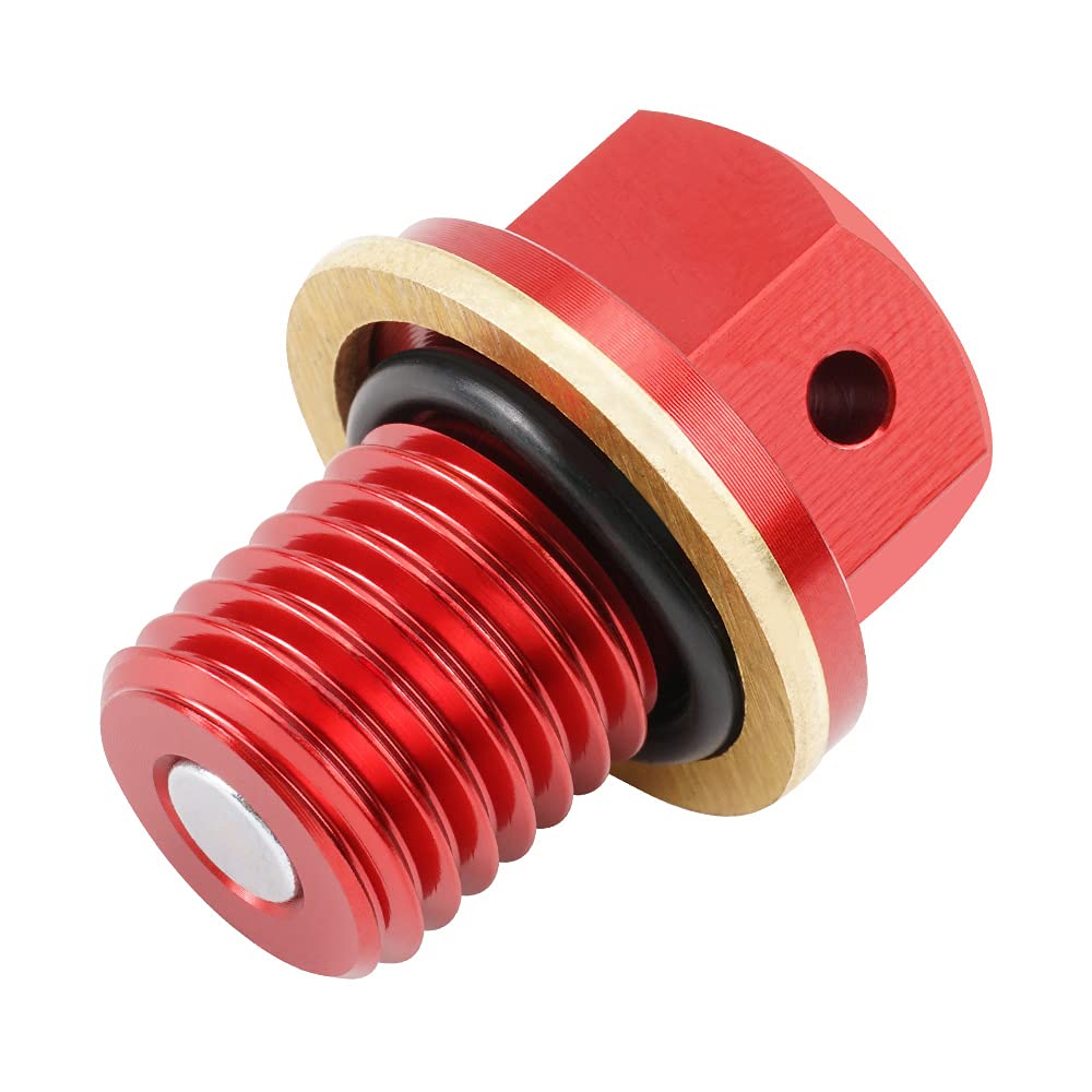 Nicecnc Red M12 X 1.5 Magnetic Oil Drain Plug Bolt Dirt/Street Bike Compatible With Honda Xr650L 1993-2021, Cr125 Cr250 Cr480 Cr