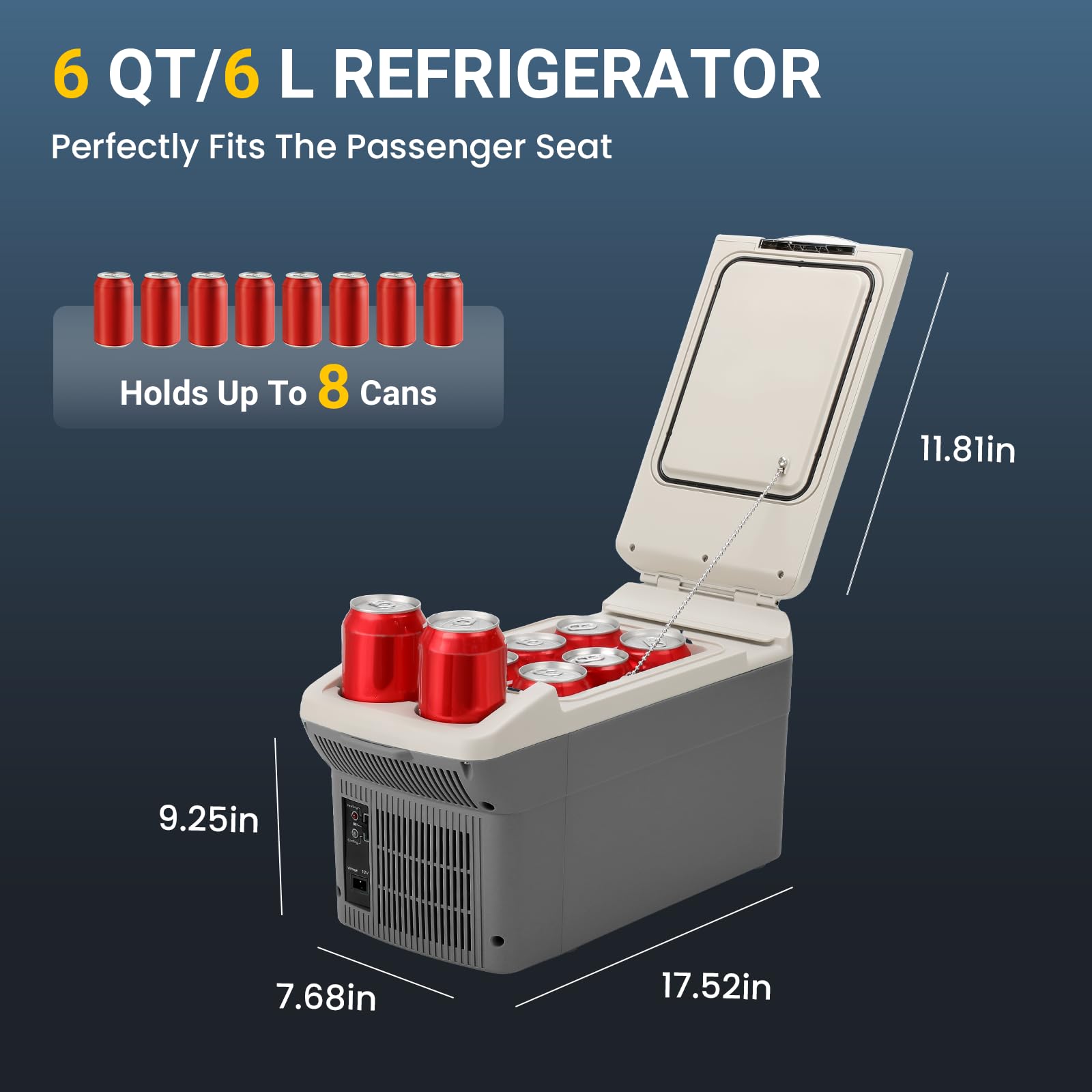 ICEROVER 12V Car Refrigerator Cooler/Warmer, 6 Quart, Electric Portable Fridge for Car/RV/Camping, Grey, Model IR-06G-F
