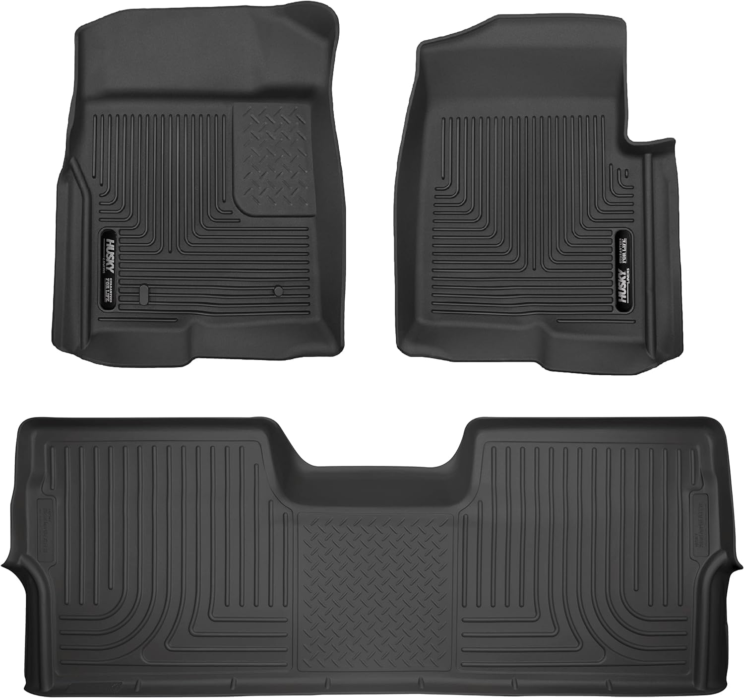 Husky Liners Weatherbeater Floor Mats | Fits 2009 - 2014 Ford F-150 Supercrew Cab W/Out Manual Shifter (Footwell Coverage) | Front & 2Nd Row, 3-Pc Black - 98331