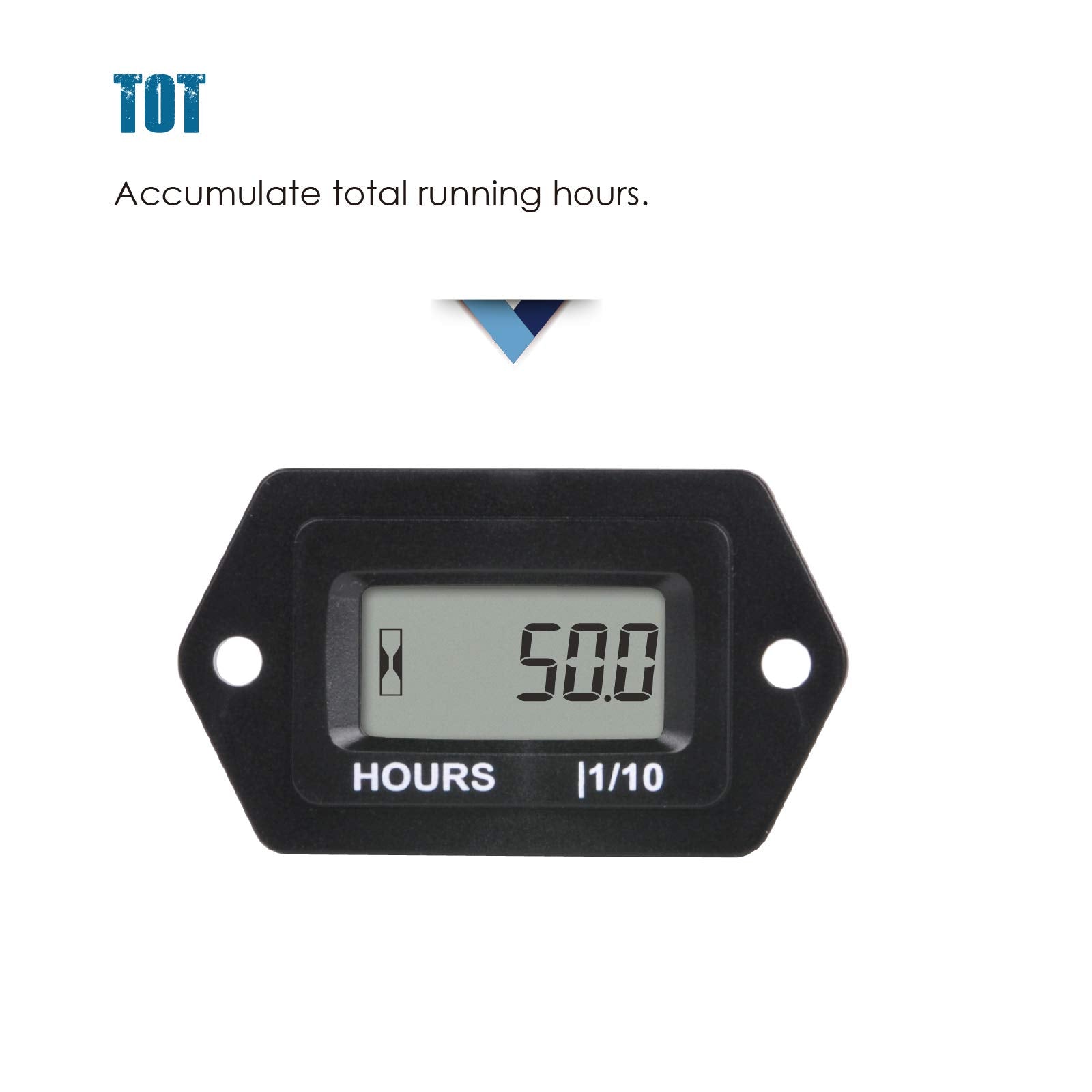 Runleader Digital LCD Hour Meter, AC/DC 5V to 277V ; Use for Riding Lawn Mower ZeroTurn Mower Tractor Generator Club car Golf ca