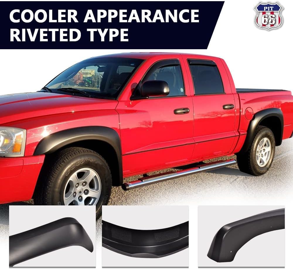 PIT66 Fender Flares, Compatible with 2005-2011 Dodge Dakota Crew Cab Models Compatible with 2011 Ram Dakota Crew Cab Pickup Smoo