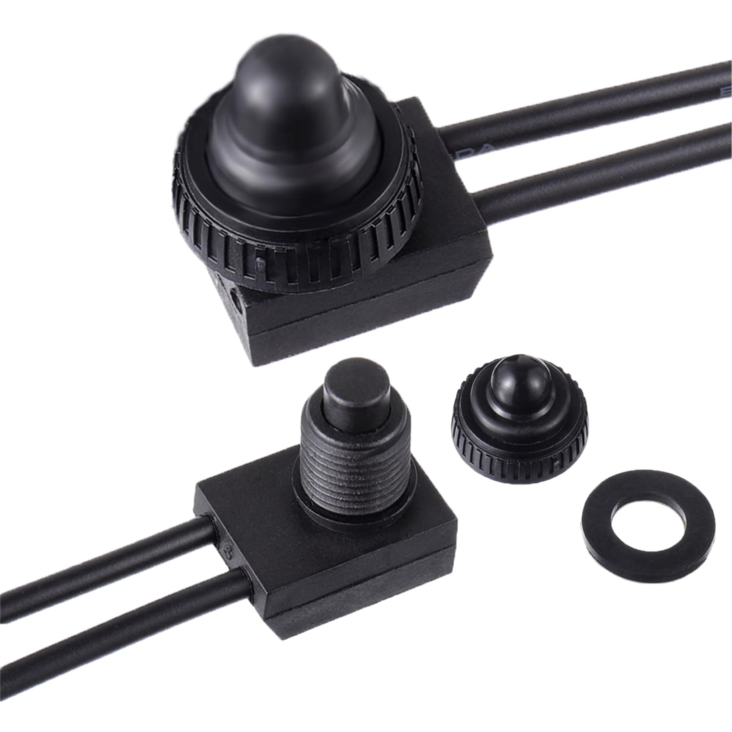 Eplzon Kp-107 Waterproof Push Button Switch 12V On/Off Spst Switch With 4.5''Lines For Motorcycle/Car(Pack Of 2Pcs,Black)