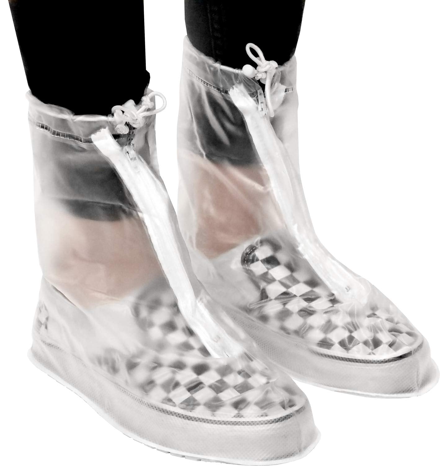 Rain Shoe Covers | Waterproof Shoe Covers for Men Women | Reusable Galoshes Overshoes (Clear, Large)