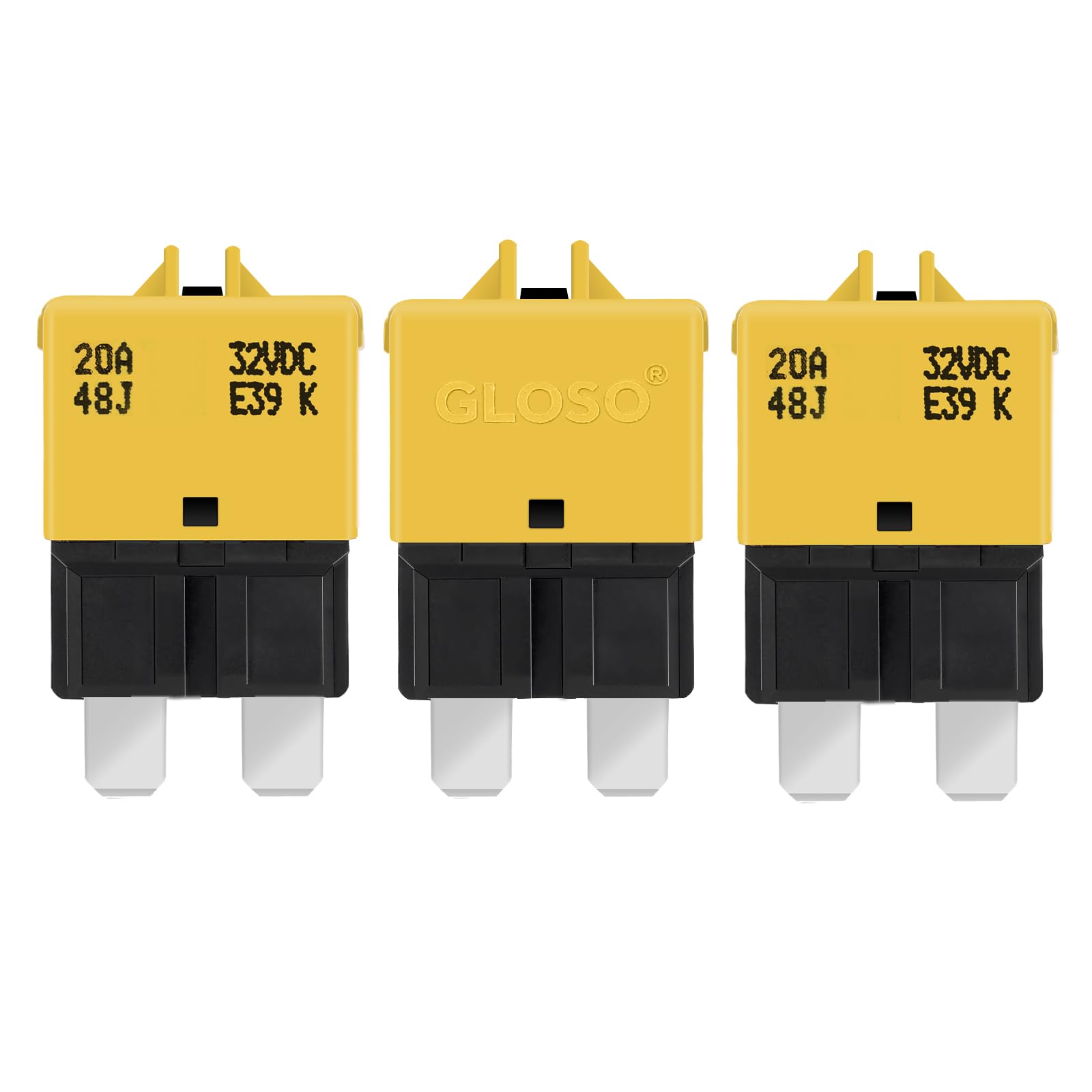 Gloso Circuit Breaker Fuse E39 (T3) Manual Reset For Car Truck Rv Automotive Marine Boat Trolling Motor & Custom Wiring Audio Battery Protection/Low Profile Atc/Ato (20A - 3 Pack)