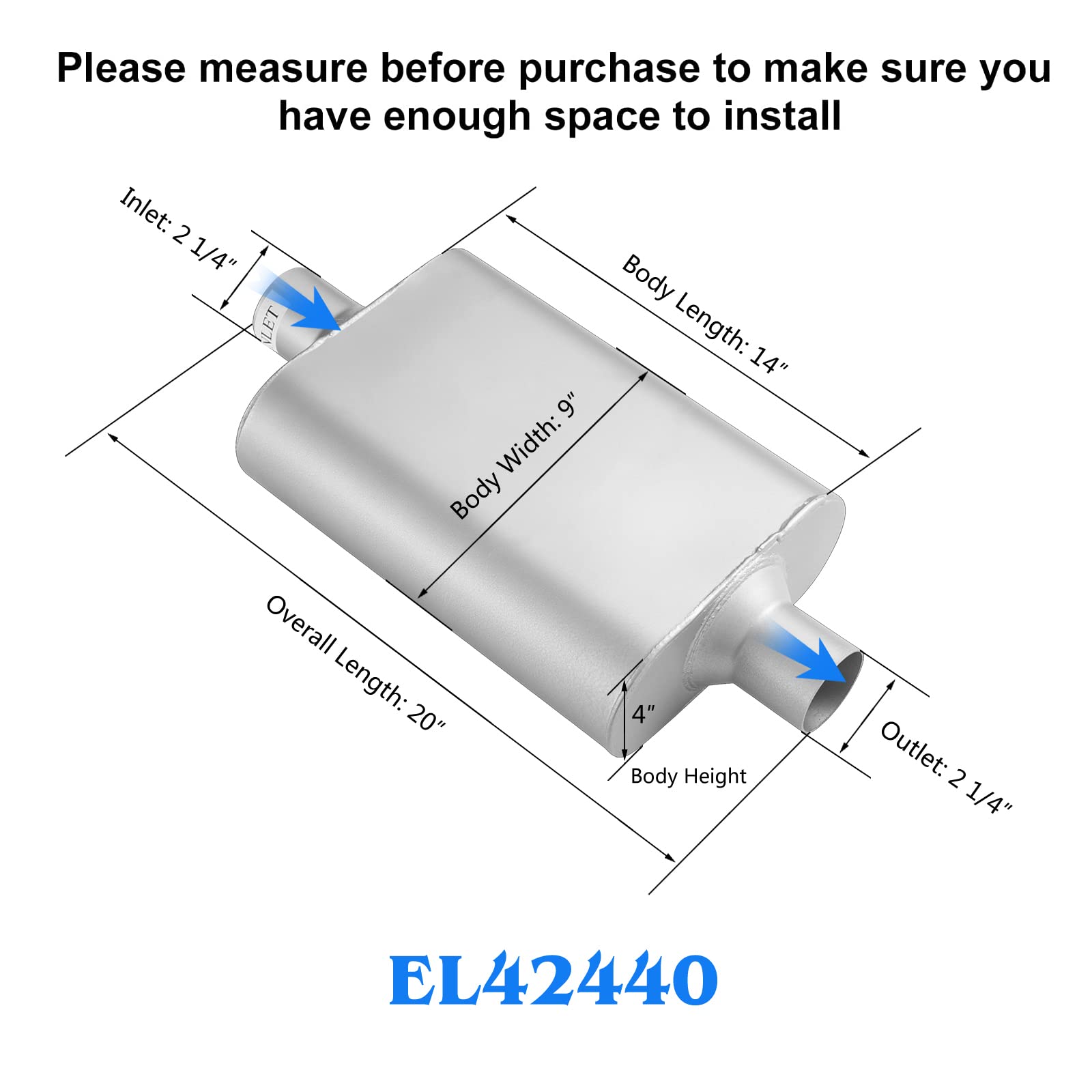 Universal Muffler 2.25 With Aggressive Sound,Anti-Corrosive Muffler,Dual Chamber Race Performance Mufflers 2.25 Inch For Cars,Tr