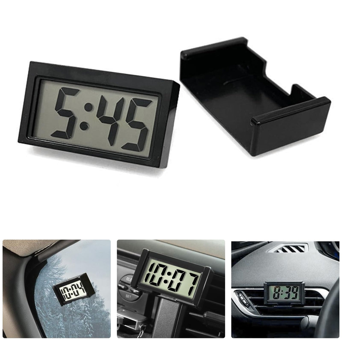 Shudyear Small Digital Clock, With Jumbo Lcd Time & Day Display,Mini Automotive Small Digital Clock Battery Operated For Desktop Nightstand Pocket Car Truck Dashboard & Air Vent (1, Black)