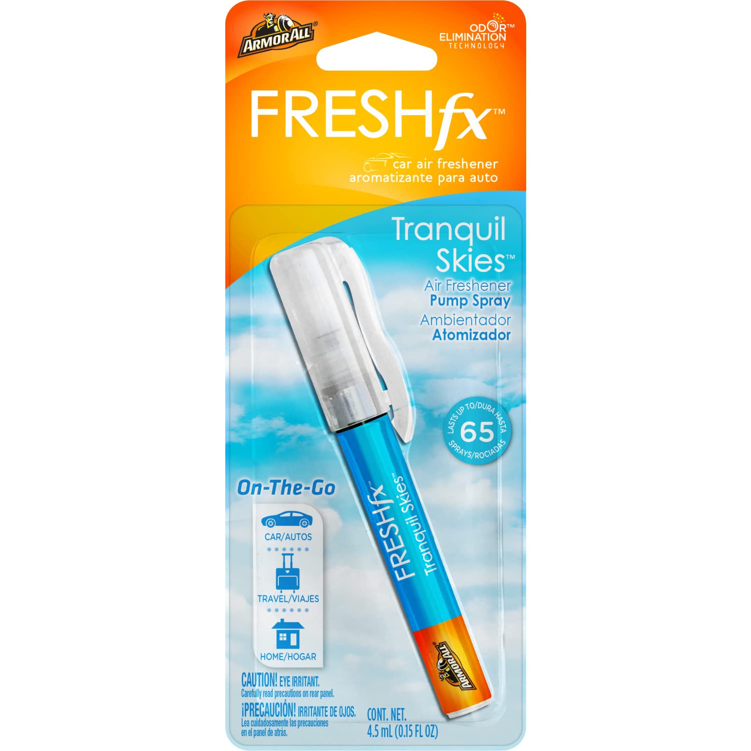Armor All Fresh FX Car Air Freshener Spray Pump, On-The-Go Car Odor Eliminator Spray, Tranquil Skies Scent, 0.15 Oz