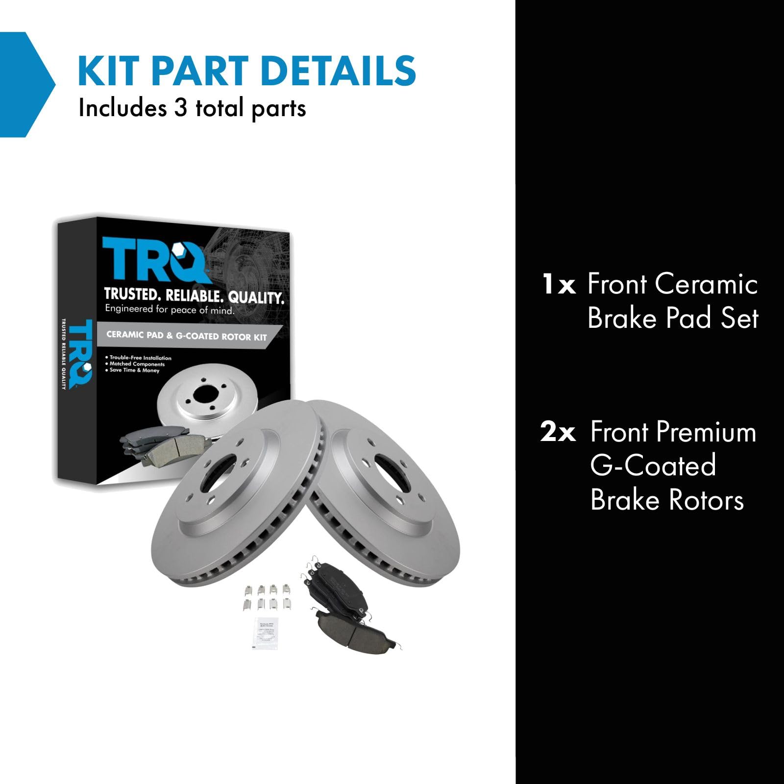 Trq Front Brake Pad & Rotor Kit Brake Pads Brake Rotor Ceramic Premium G-Coated Compatible With 2005-2014 Ford Mustang