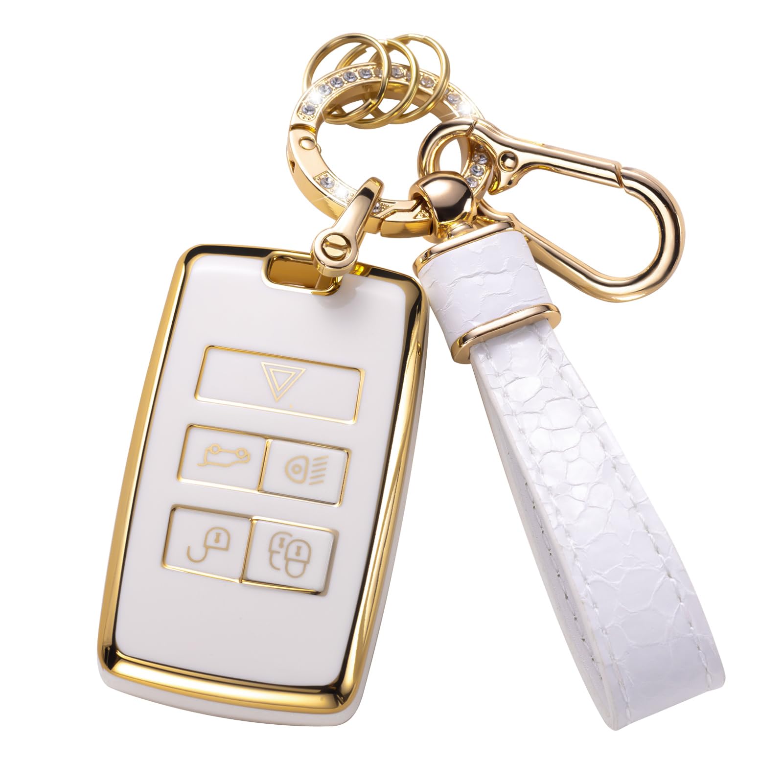 Cacarlike For Land Rover Key Fob Cover With Land Rover Keychain, Car Key Fob Case Compatible With Land Rover Range Rover Evoque