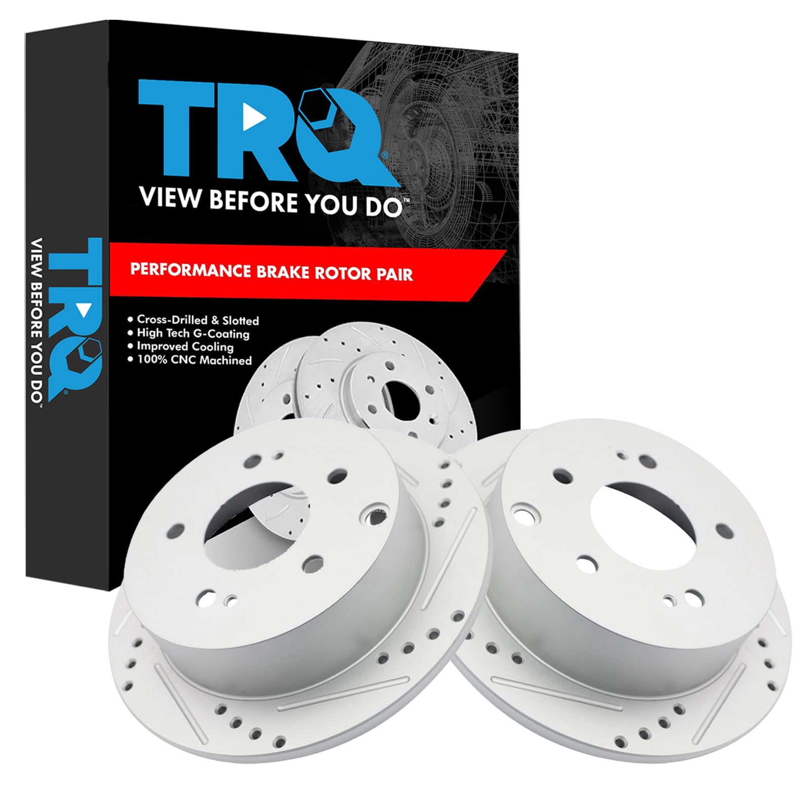 Trq Rear Performance Brake Rotors Set Premium G-Coated Compatible With 2006-2012 Mitsubishi Eclipse 2004-2012 Galant