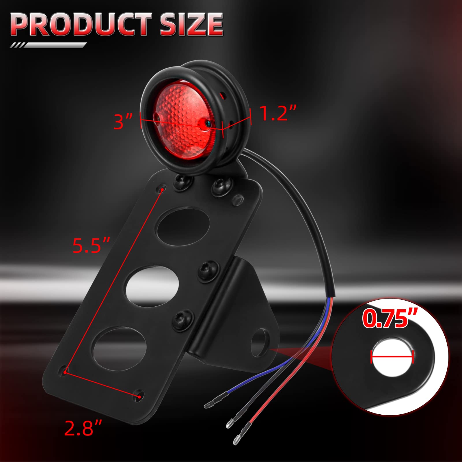 Amazicha Led Tail Rear Light 3/4' Axle Hole Side Mount License Plate Bracket Brake Light Motorcycle Compatible For Harley Honda Yamaha Suzuki Chopper Bobber