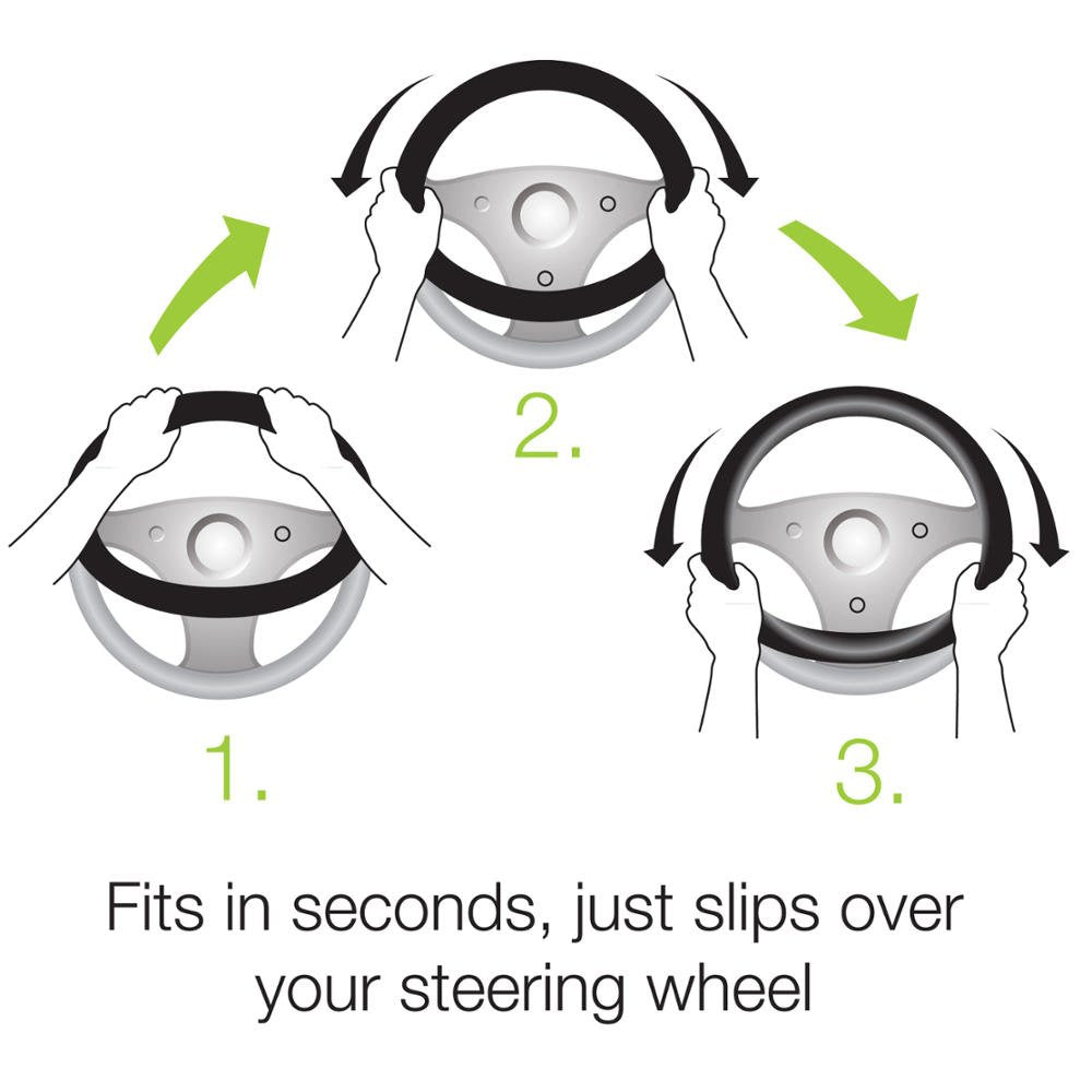 BDK Genuine Black Leather Steering Wheel Cover for Car, Small (13.5&quot; - 14.5&quot;) – Ergonomic Comfort Grip for Men & Women, Car Steering Wheel Cover for Vehicles with Small Steering Wheels