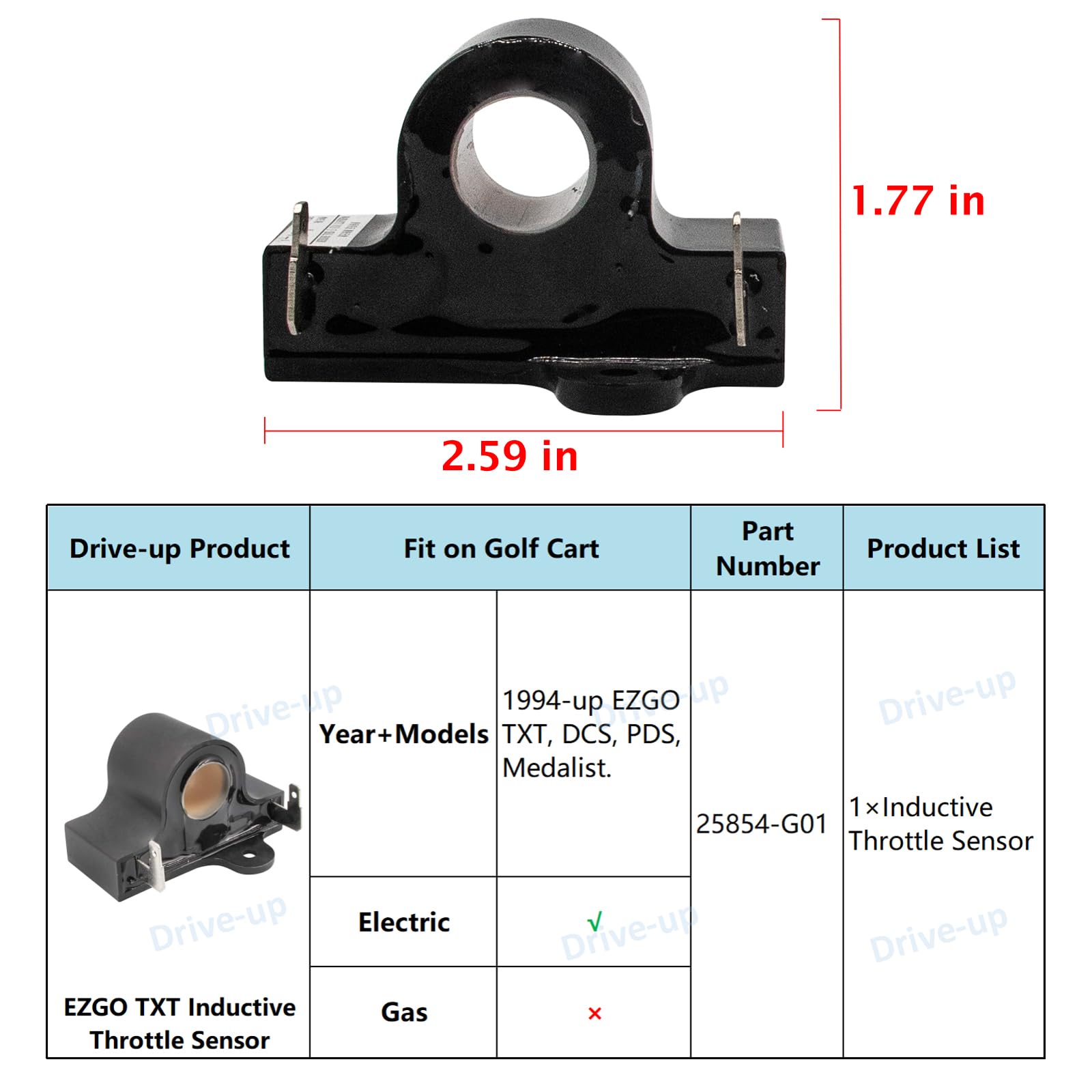 Drie-up Golf Cart Inductive Throttle Sensor for EZGO TXT 1994-Up DCS PDS for Electric Modles OEM 25854G01 25854-G01
