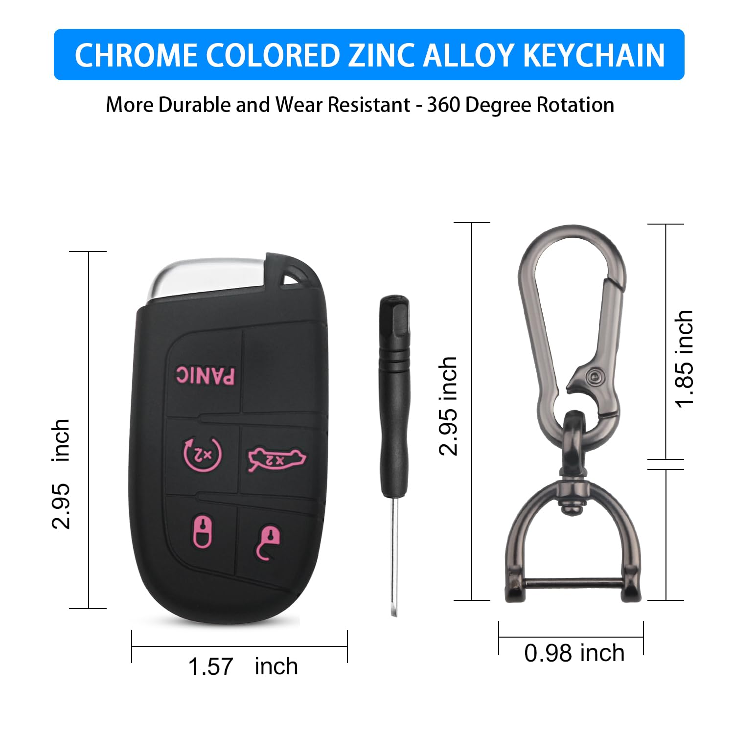 Qbuc Silicone Remote Case For Dodge Grand Cherokee - 5 Button Key Fob Cover (Black Pink)