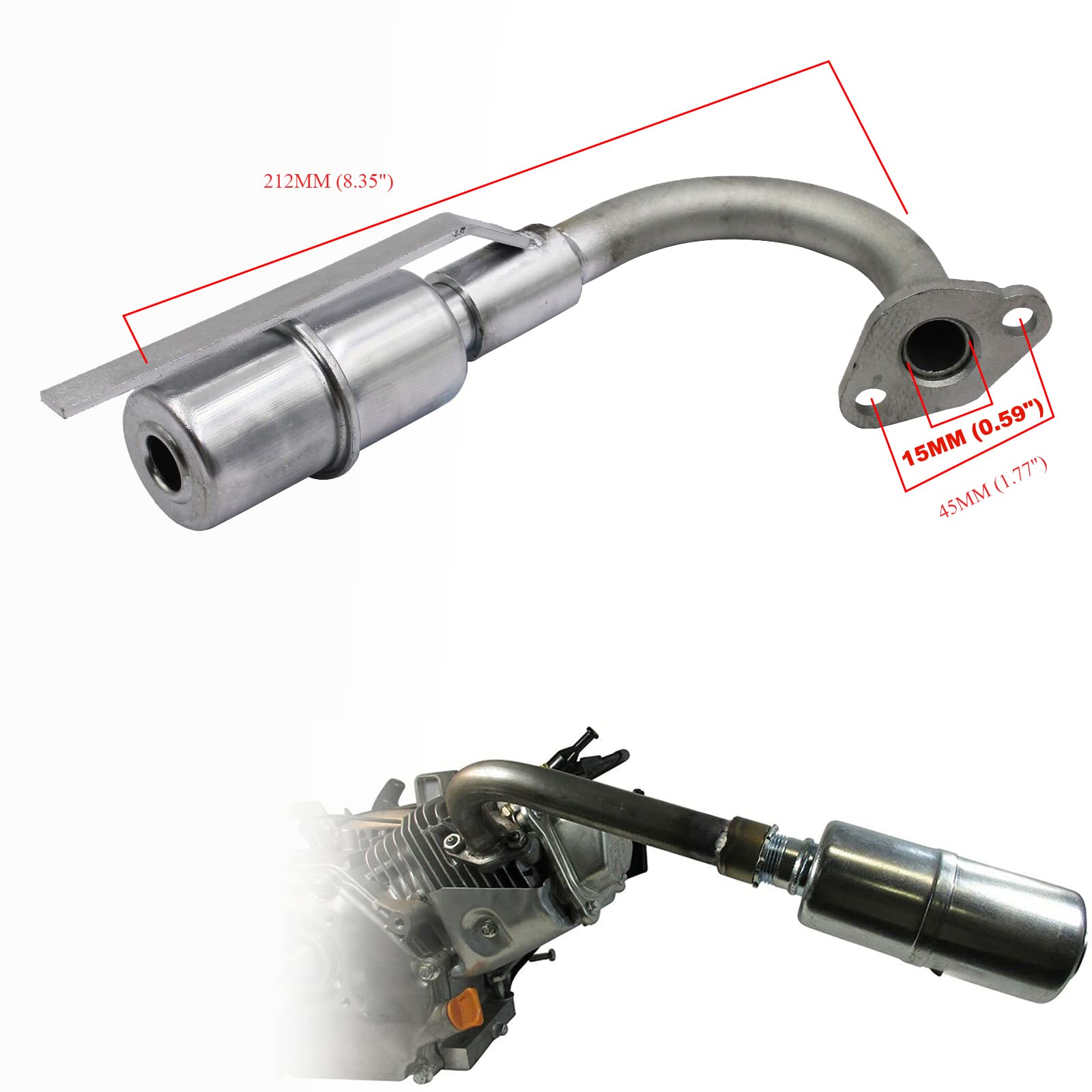 MGWILL Exhaust with Muffler for Predator 212cc GX160 GX200 Go Kart & Mini Bikes - Durable Go Kart Exhaust System