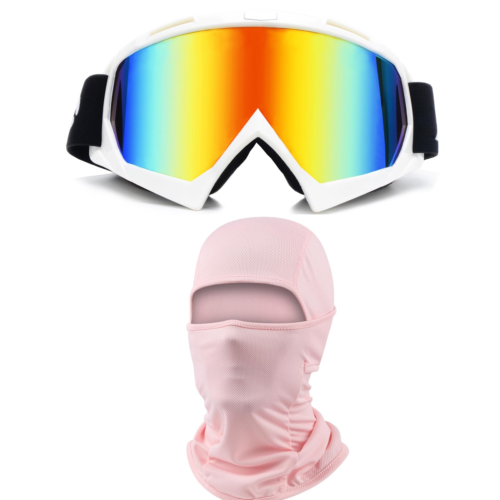 ZJNUO ATV Goggles with Balaclava face Mask for Men Women and Youth, Dirt Bike Motorcycle Motocross Riding Ski Goggles (White Col