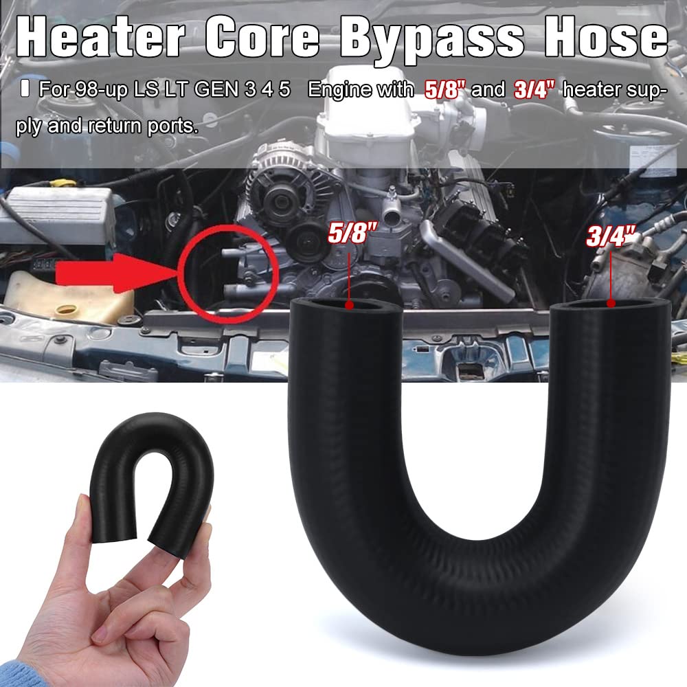 PQY Heater Core Crossover Coolant Bypass Hose 5/8'' End and 3/4'' End with 2PCS Clamps for LS for LT