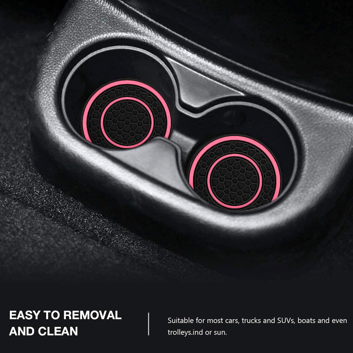 Auprite Car Cup Holder Coasters, 2 Pack Universal Auto Anti Slip Cup Holder Insert Coaster, Car Interior Accessories (Pink)