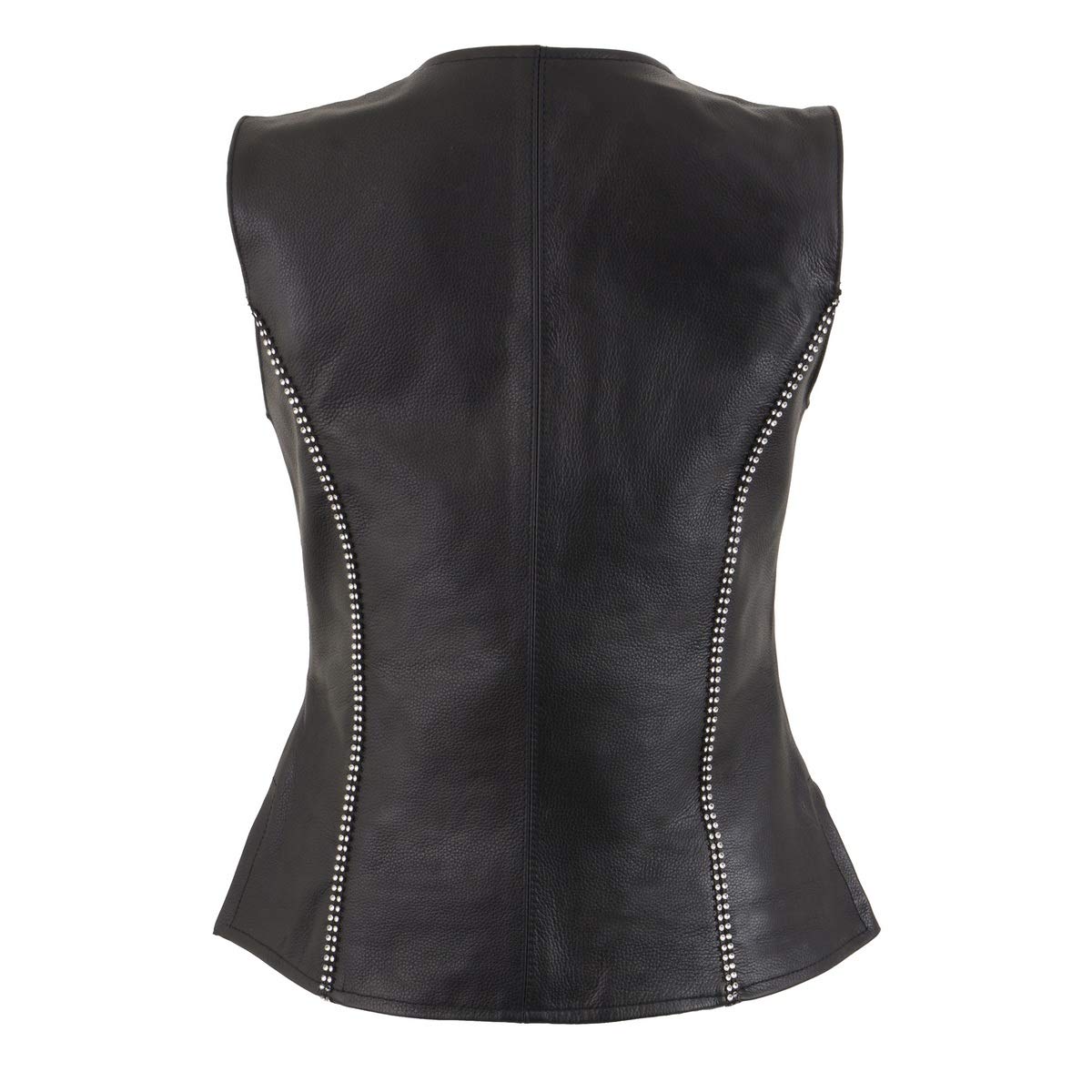 Milwaukee Leather MLL4502 Women's Black Leather Classic V-Neck Motorcycle Rider Vest with Rhinestone Bling Detail - Large