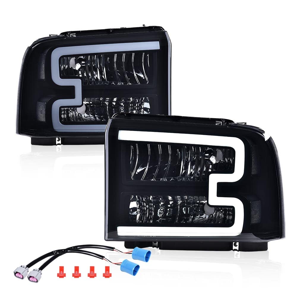 Pit66 Led Drl Headlight Compatible With Ford F250 F350 F450 F550 Super Duty 2005-2007 / Compatible With Excursion 2005 6C3Z13008