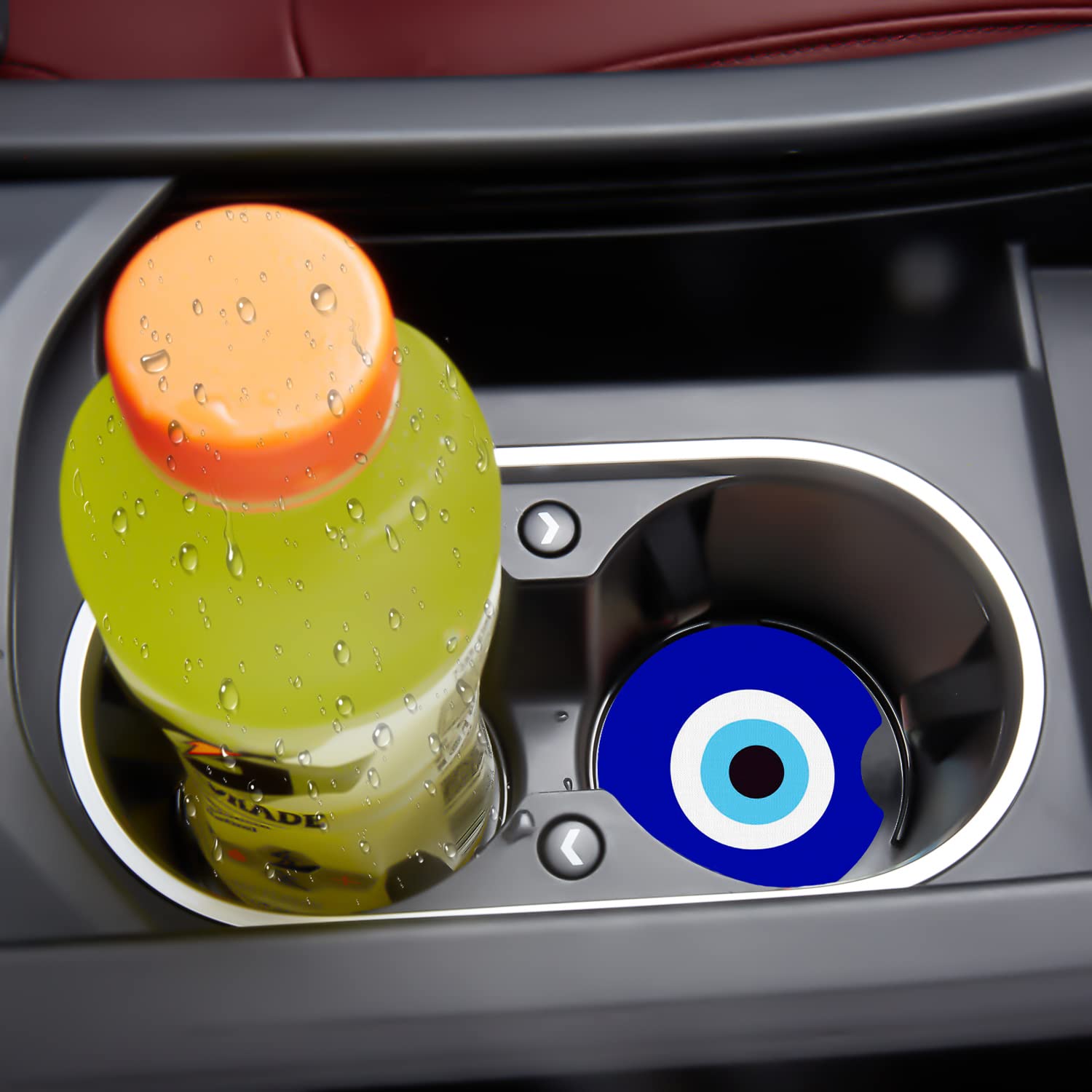 Car Cupholder Coaster Absorbent 2 Pack Trendy Evil Eye Design Rubber Blue New Automotive Cup Holder Decal Decor Accessories For Women Men Bd369