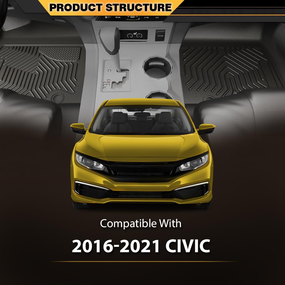 G-PLUS Floor Mats Compatible with 2016-2021 Honda Civic Sedan/Hatchback 4-Door,Fit 2016-2021 Honda Civic Coupe 2 Door,Cargo Line