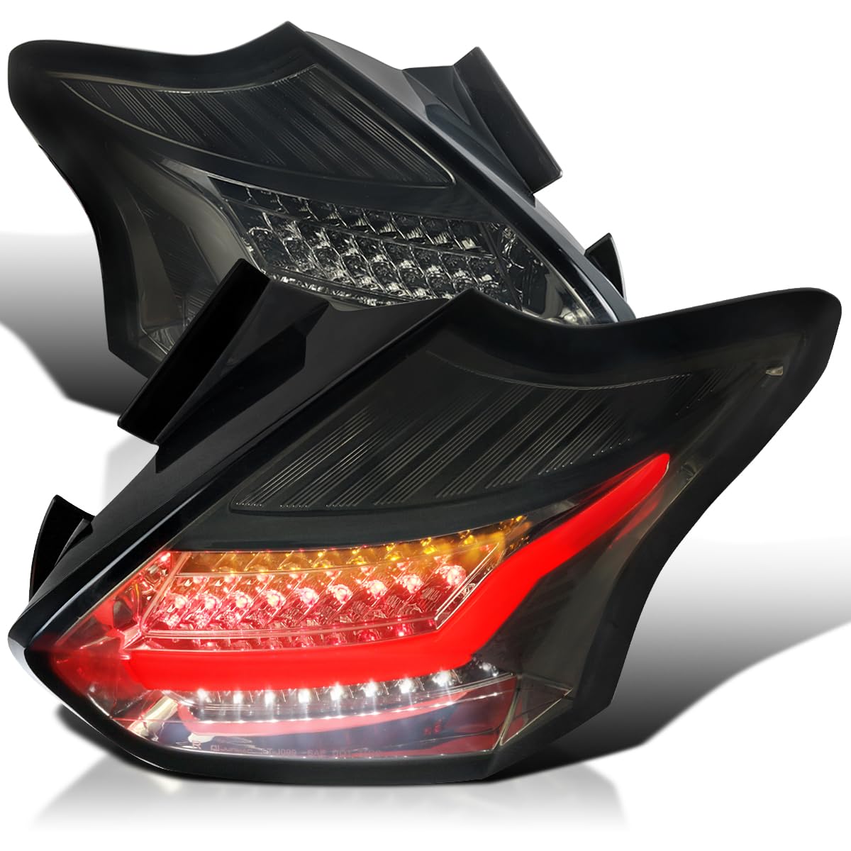 Spec-D Tuning Smoke Lens Led Bar Tail Lights Compatible With 2015-2018 Ford Focus Se/St/Titanium Hatchback, 2016-2018 Ford Focus Rs Hatchback, Left + Right Pair Assembly