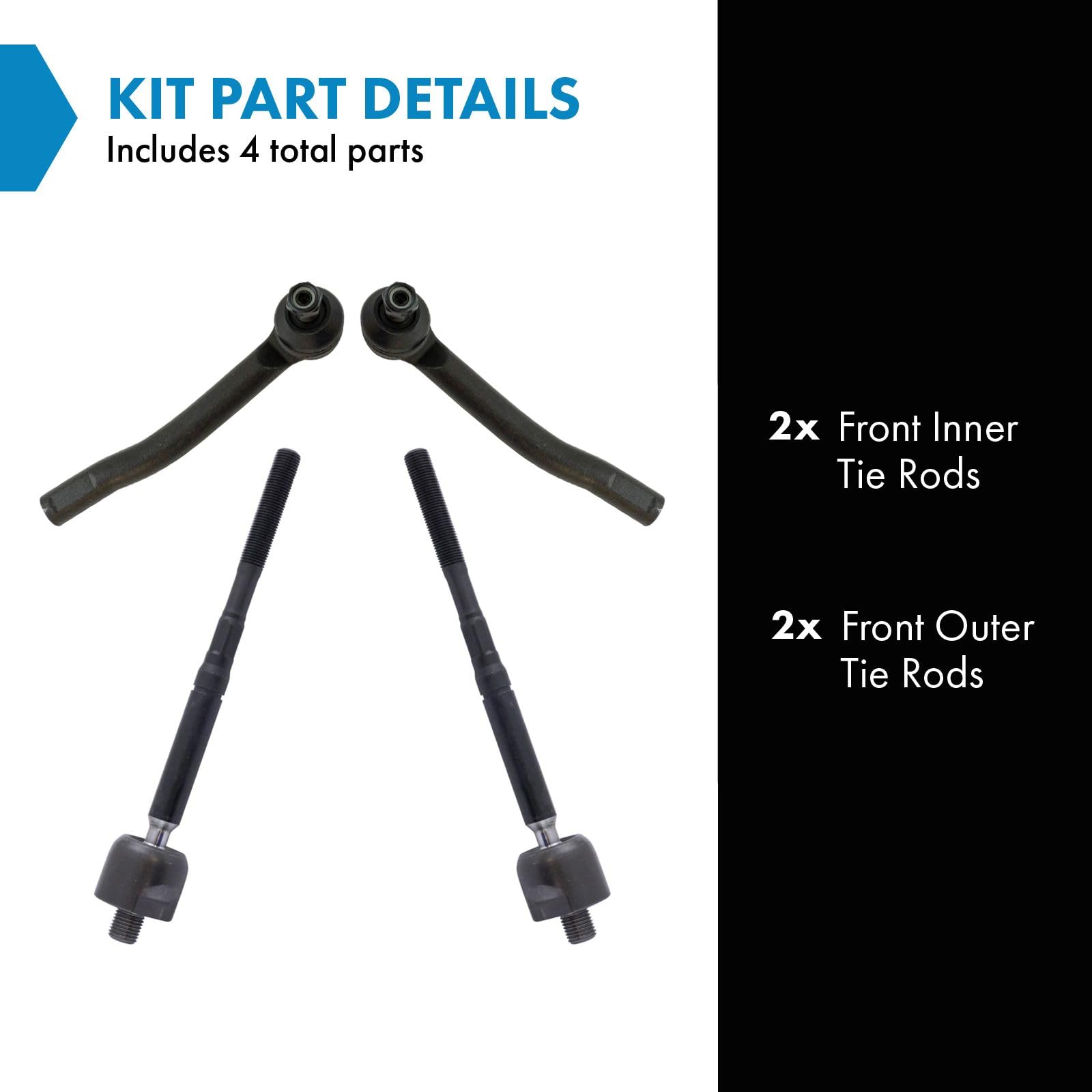 TRQ Front Inner and Outer Tie Rod Set Compatible with 2015-2018 Chevrolet City Express 2018-2022 Nissan LEAF 2013-2019 NV200 Sen