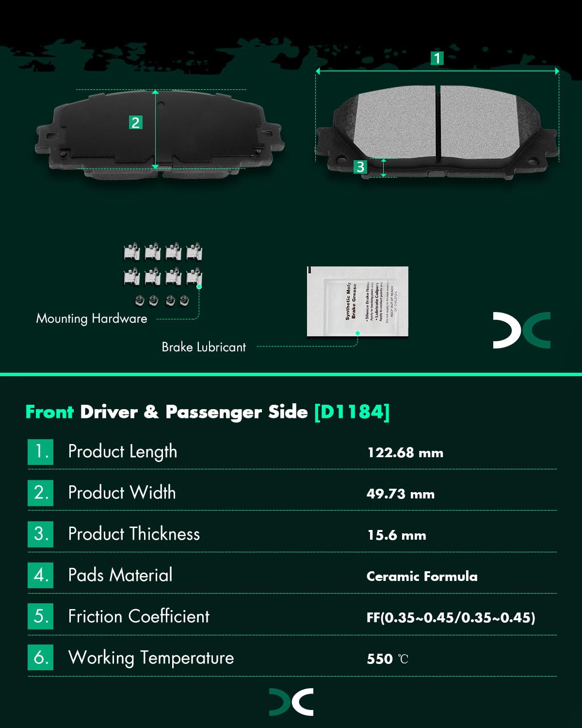 SCITOO Disc Brake Pads Kits D1184-8538 Ceramic Front Brake Pads Set Fit For Toyota For Yaris 2006-2018