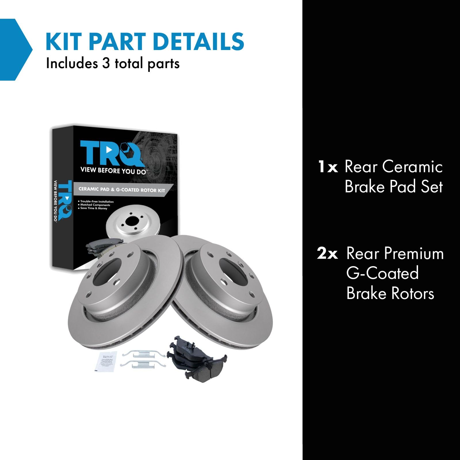 Trq Rear Brake Pad & Rotor Kit Brake Pads Brake Rotor Ceramic Premium G-Coated Compatible With 2000 Bmw 323Ci 323I 328Ci 1999-20