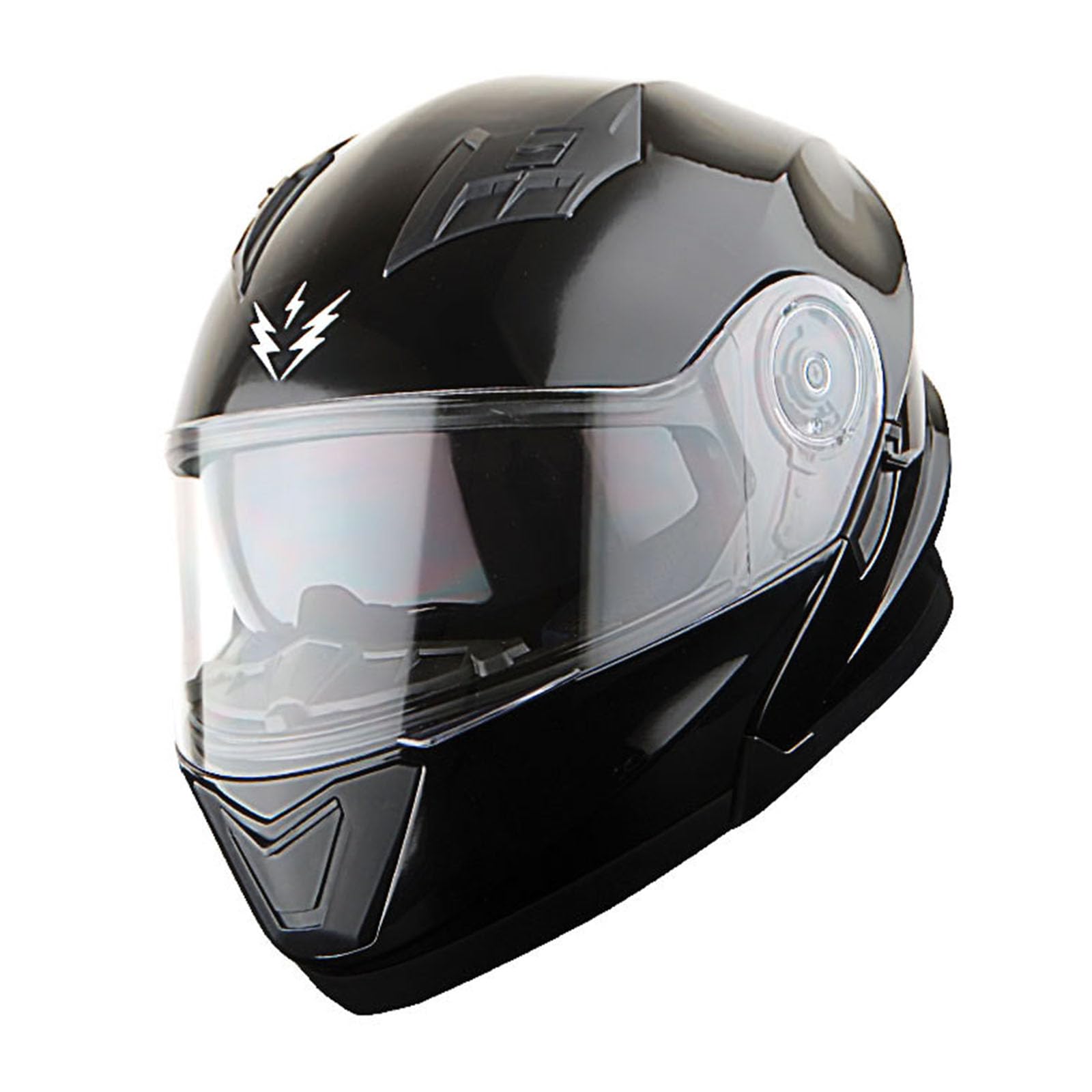 1Storm New Motorcycle Bike Modular Full Face Helmet Dual Visor Sun Shield With Rechargeable Led Tail Light : Glossy Black