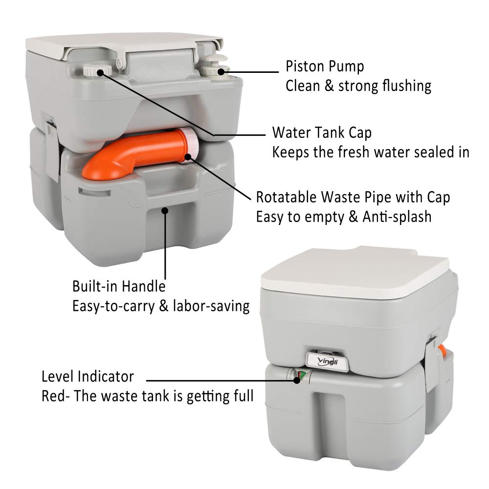 Vingli Portable 5.3 Gallon Camping Toilet W/Carrying Bag,Large Capacity Tank For Camping,Boat/Truck