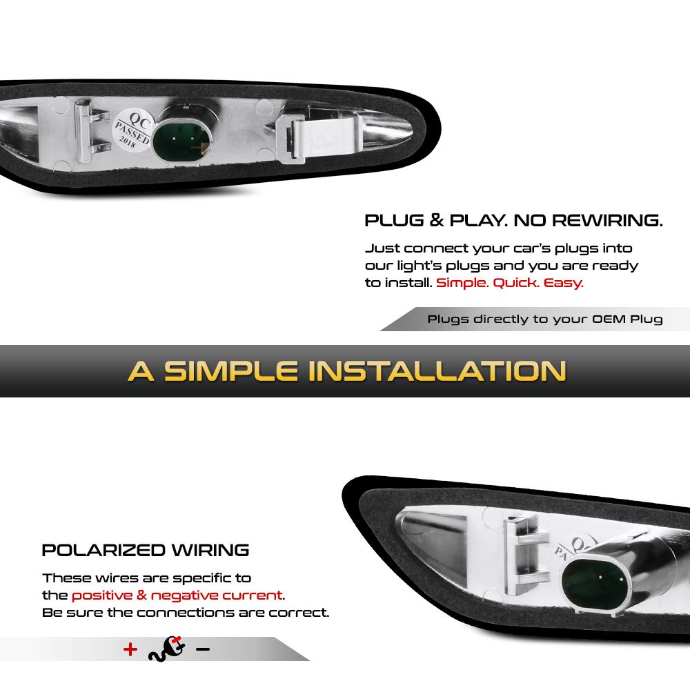 Vipmotoz Dark Smoked Lens Full Led Front Fender Side Marker Light Turn Signal Lamp Assembly Replacement For Bmw E82 E88 E90 E91 E92 E93 E60 E61 E83, Driver & Passenger Side